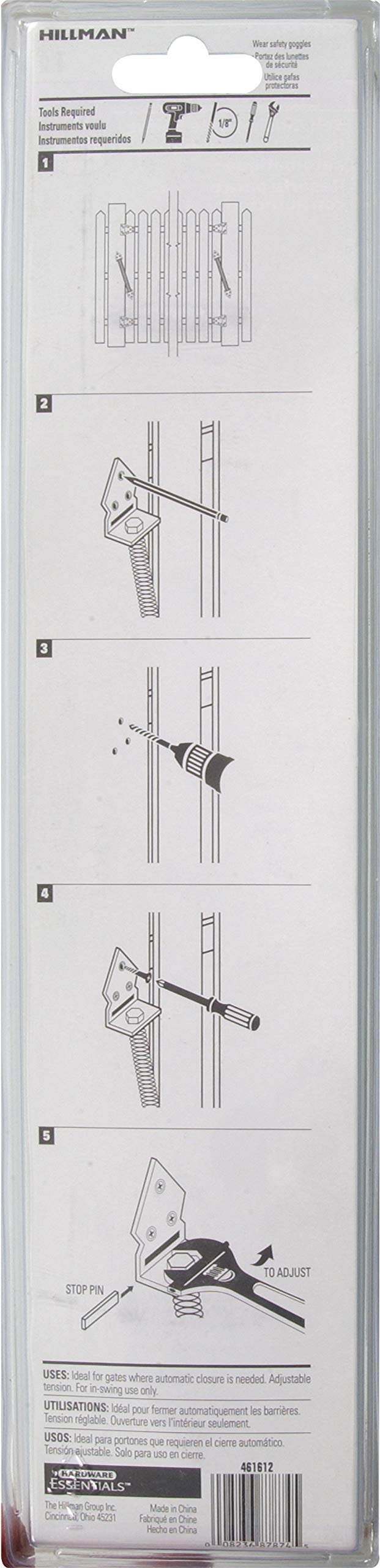 Hillman Stainless Steel Self-Closing Gate Spring, Adjustable Tension, 12 Inch, Model 851838