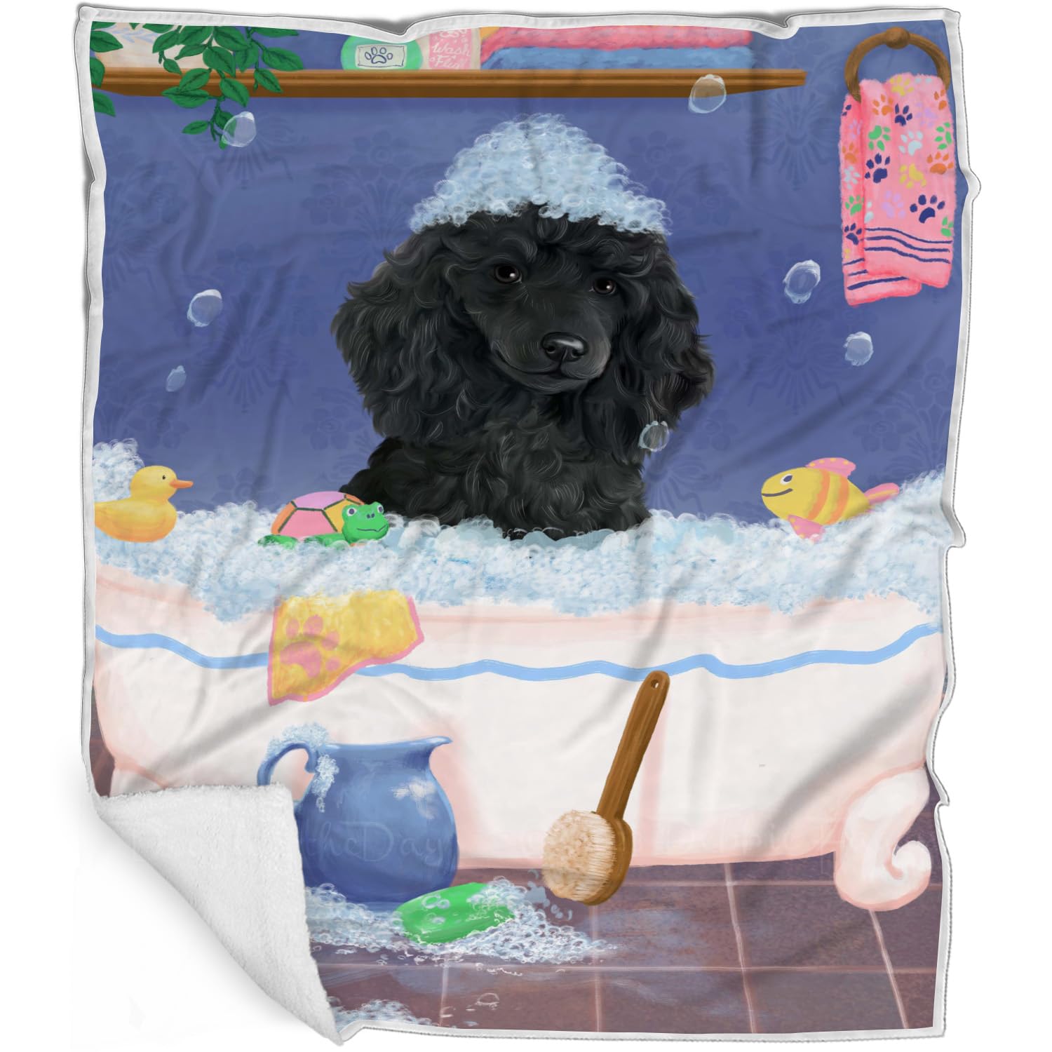 Rub A Dub Dog in A Tub Poodle Dog Blanket  Lightweight Soft Cozy and Durable Bed Blanket  Animal Theme Fuzzy Blanket for Sofa 