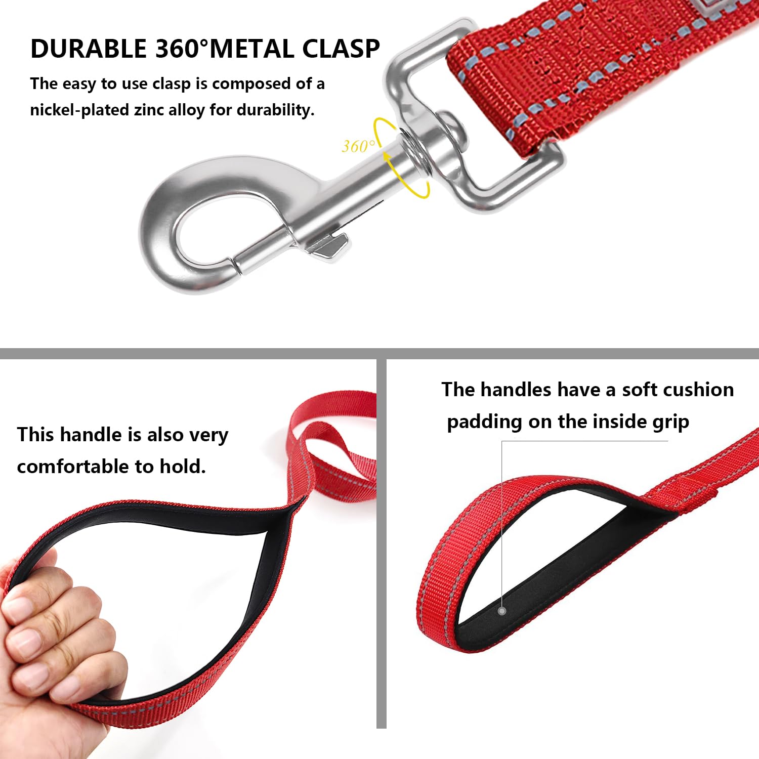 Penseepet Dog Leash 6 Ft Padded Handle Nylon Reflective Dogs Leashes For Medium Dogs Red