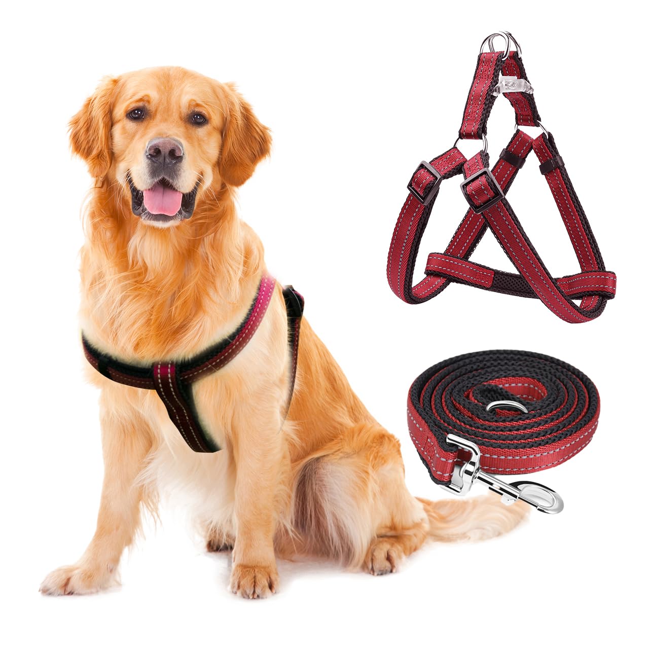 Reflective No-Pull Dog Harness And Leash Set For Medium Dogs - Quick-Release Buckle, Adjustable Step-In Design With Double D-Rin