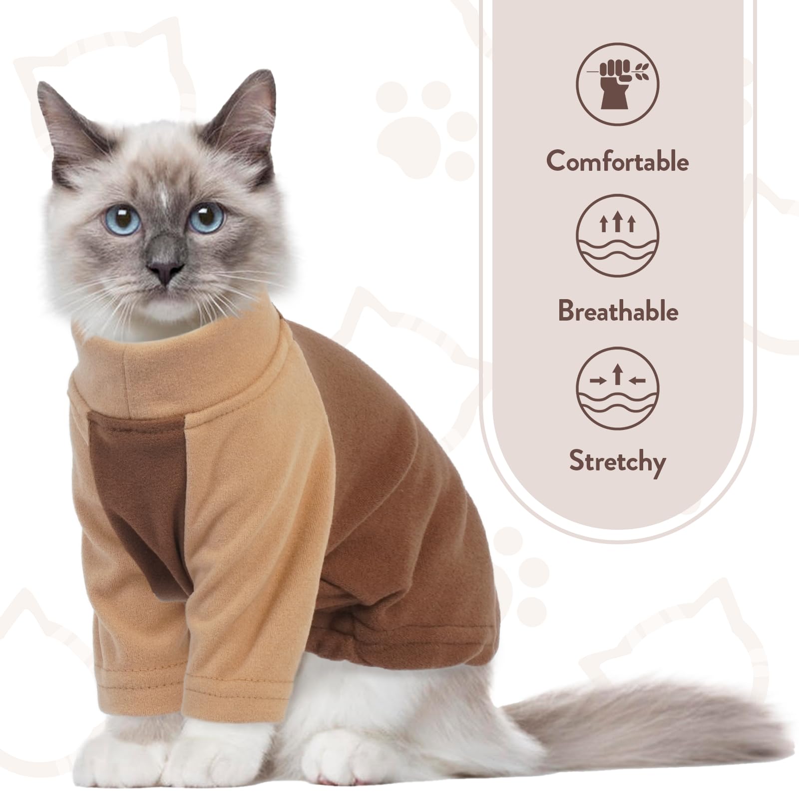 T'Chaque Cat Pajamas - Soft Cat Clothes& Shirts & Pajamas With Sleeves, Stretchy Sweater, Pullover Kitten Clothes, Darkbrown, Sm