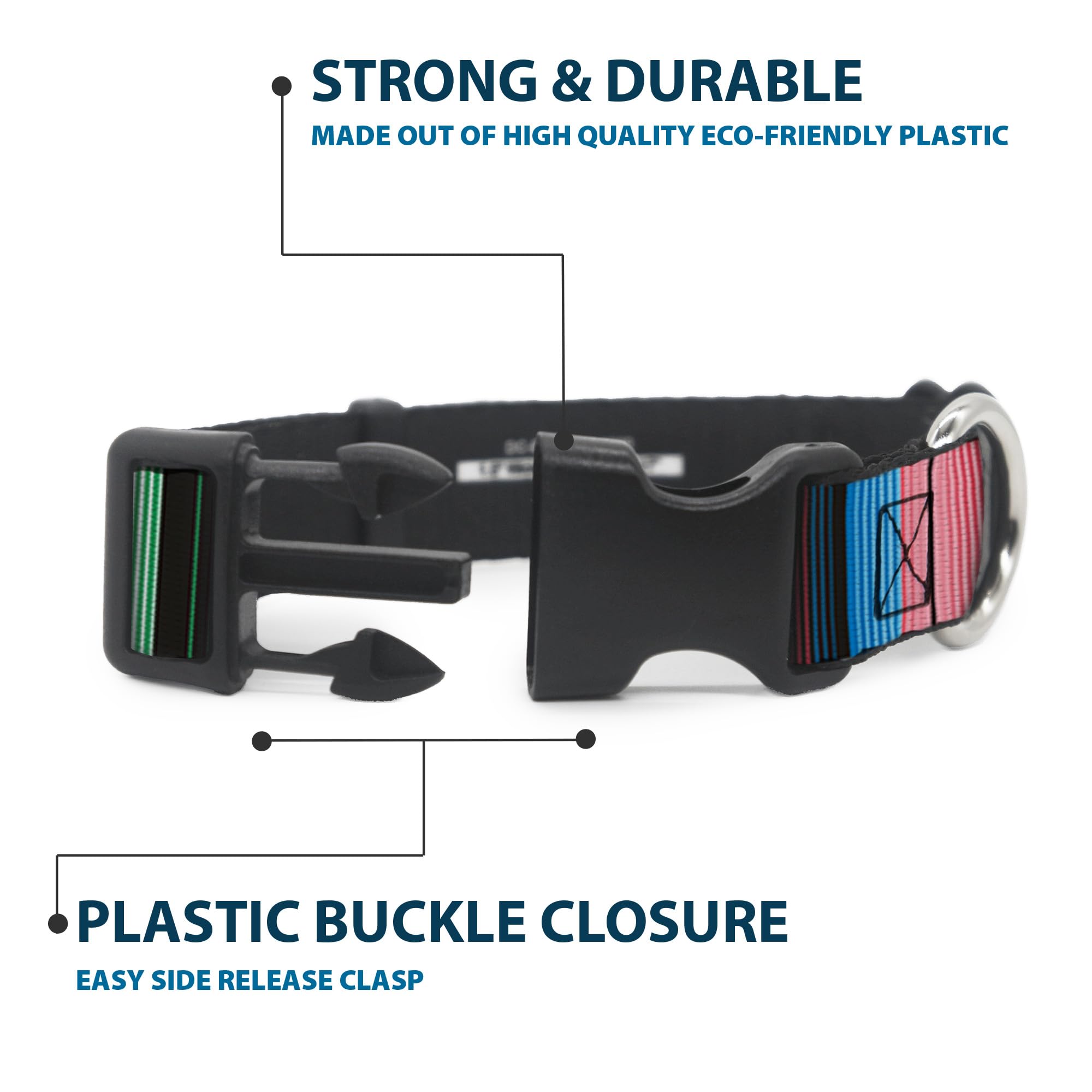 Buckle-Down Plastic Clip Collar - Zarape5 Vertical Multi Color Stripe - 1/2' Wide - Fits 8-12' Neck - Medium