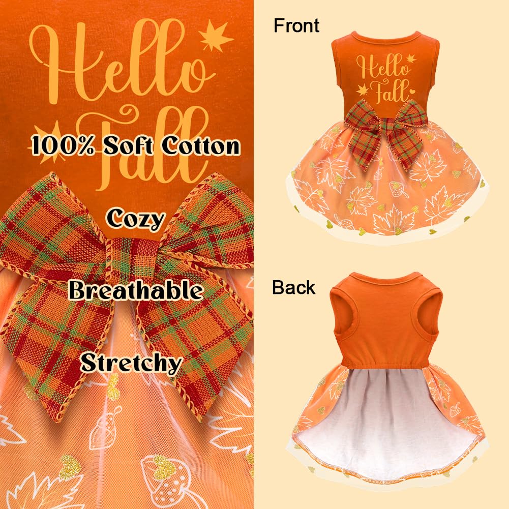 Thanksgiving Dog Outfit - Funny Puppy Dress With Bow, Cute Fall Pet Costume For Small & Large Dogs