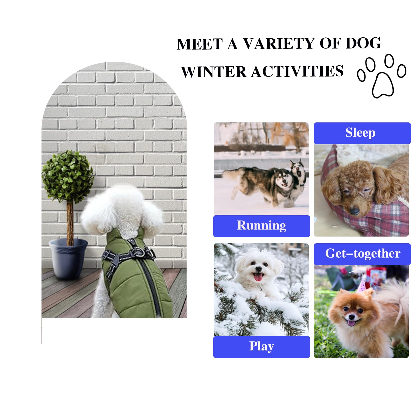 Furry King Dog Winter Coat With Harness, 7 Colors, Waterproof, Fleece Lined. (Green, Small)