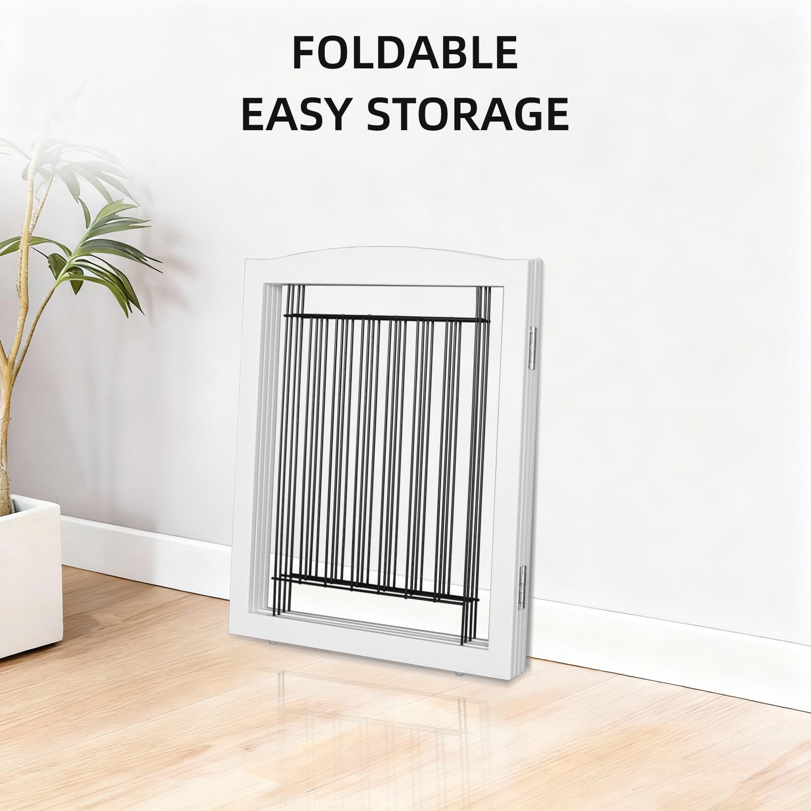 ZJSF Freestanding Dog Fence Indoor, Foldable Dog Gate for Doorways, Stairs or Hallways, Sturdy Wood Extra Wide Pet Gate with Sup