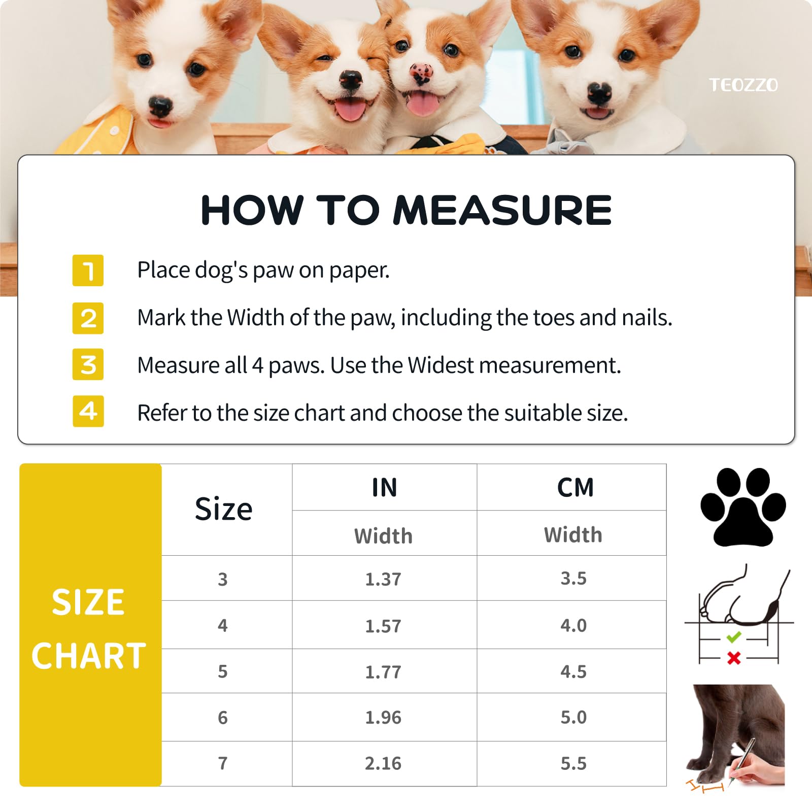 Dog Snow Boots Dog Shoes For Small Medium Size Dogs Booties Paw Protector Warm Pet Boots For Puppies 4Pcs (Yellow, Size 5: 1.77'