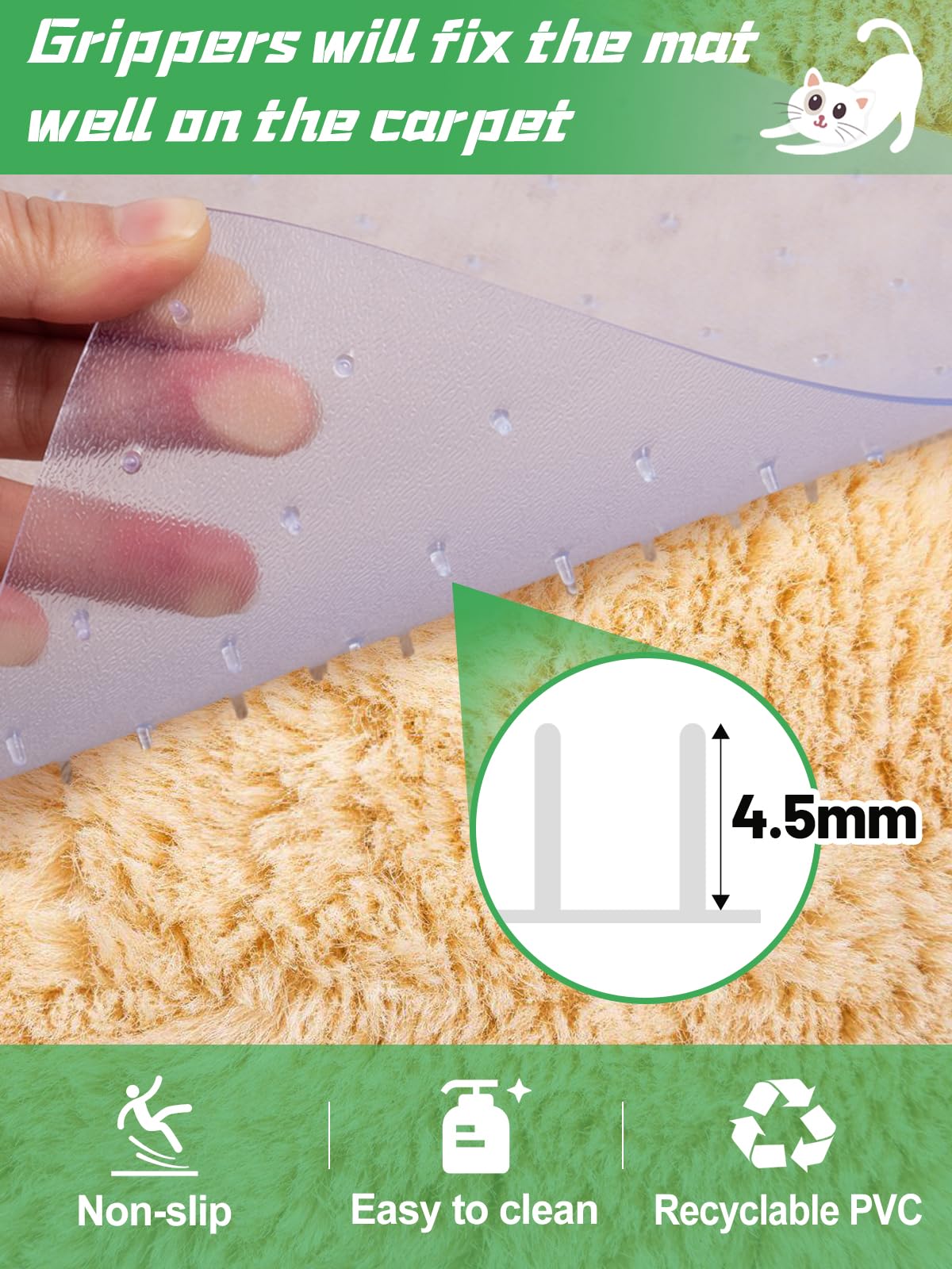 3.9Ft(L) Carpet Protector For Pets - Anti-Slip Cat Carpet Protector, Scratch Resistant Pets Scratch Stopper, Easy To Cut Floor Runner Under Doorway To Prevent Tearing For Cat Owner Gifts
