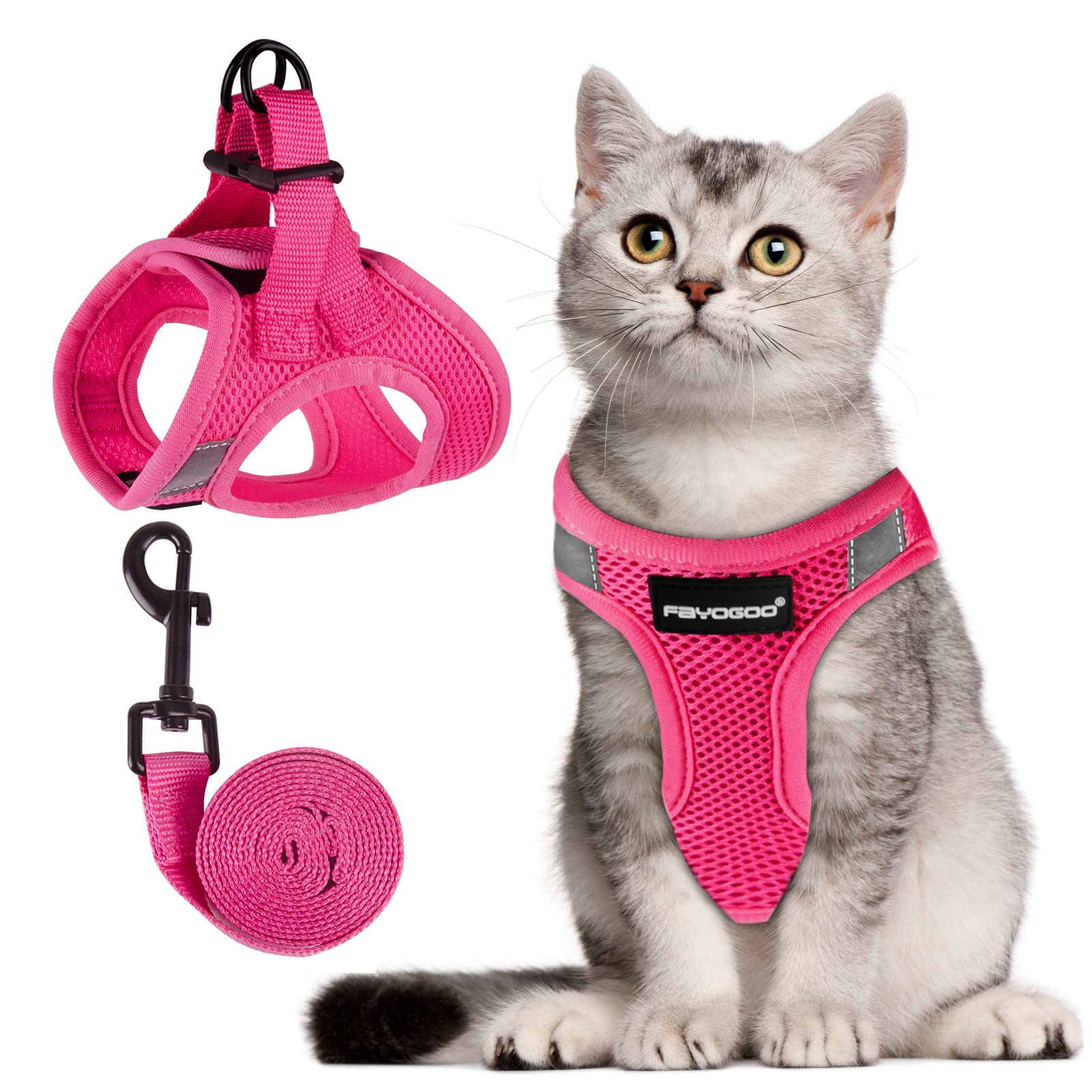 Fayogoo Cat Harness And Leash Set, Escape Proof, Adjustable, Small/Large, Lightweight, Soft Vest, Pink