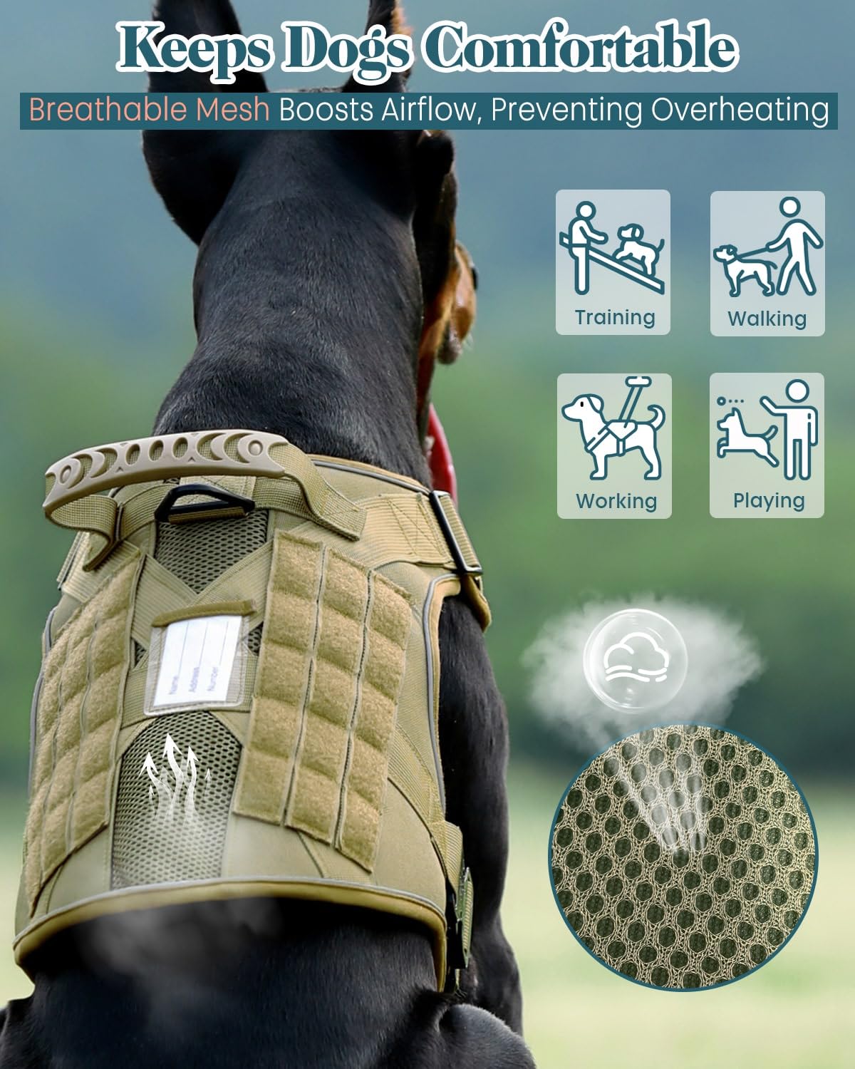 Reflective Brown Service Dog In Training Vest Harness For Medium Dogs, Adjustable Heavy Duty Padded Dog Harness, With Front Clip