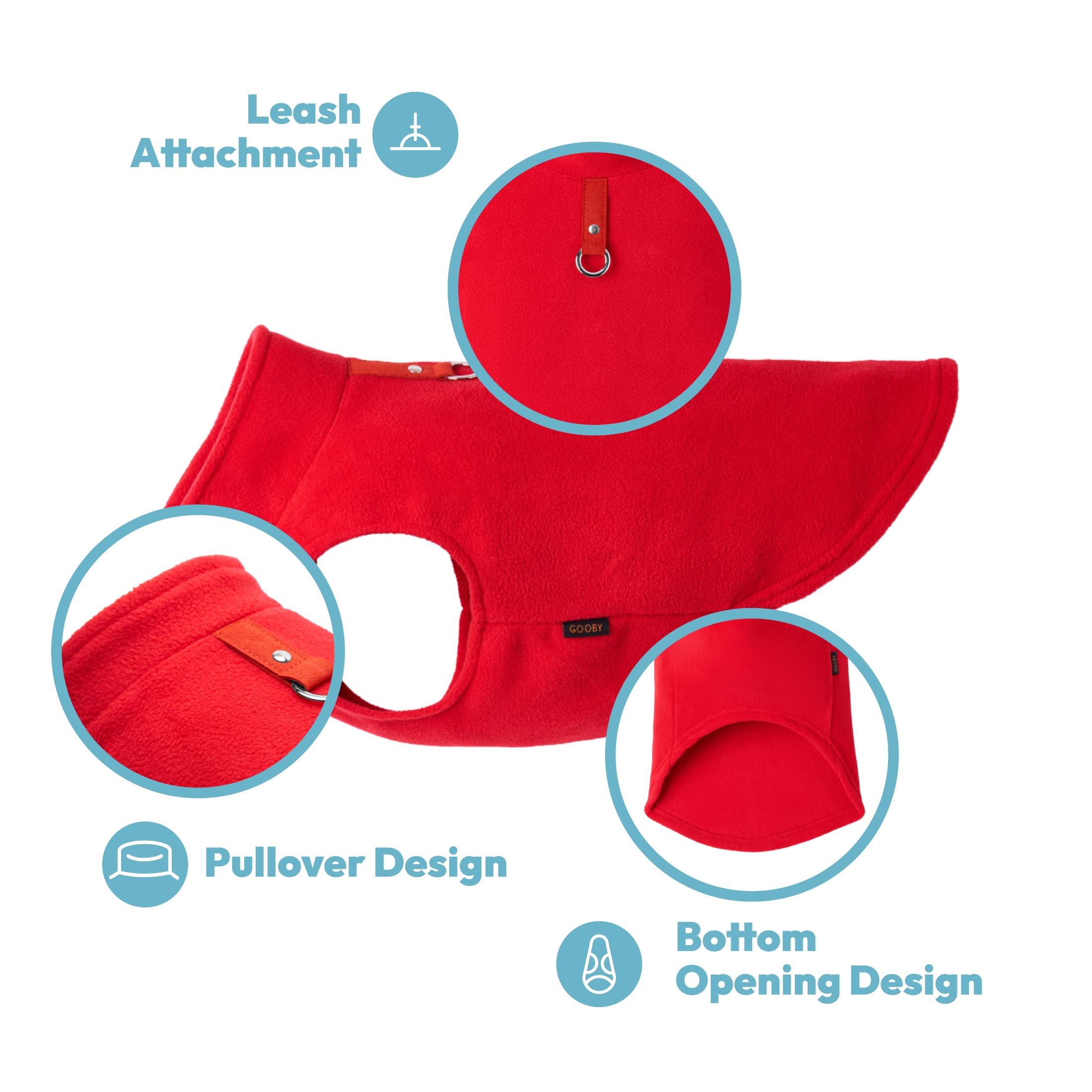 Gooby - Fleece Vest, Small Dog Pullover Fleece Jacket with Leash Ring, Red, X-Large