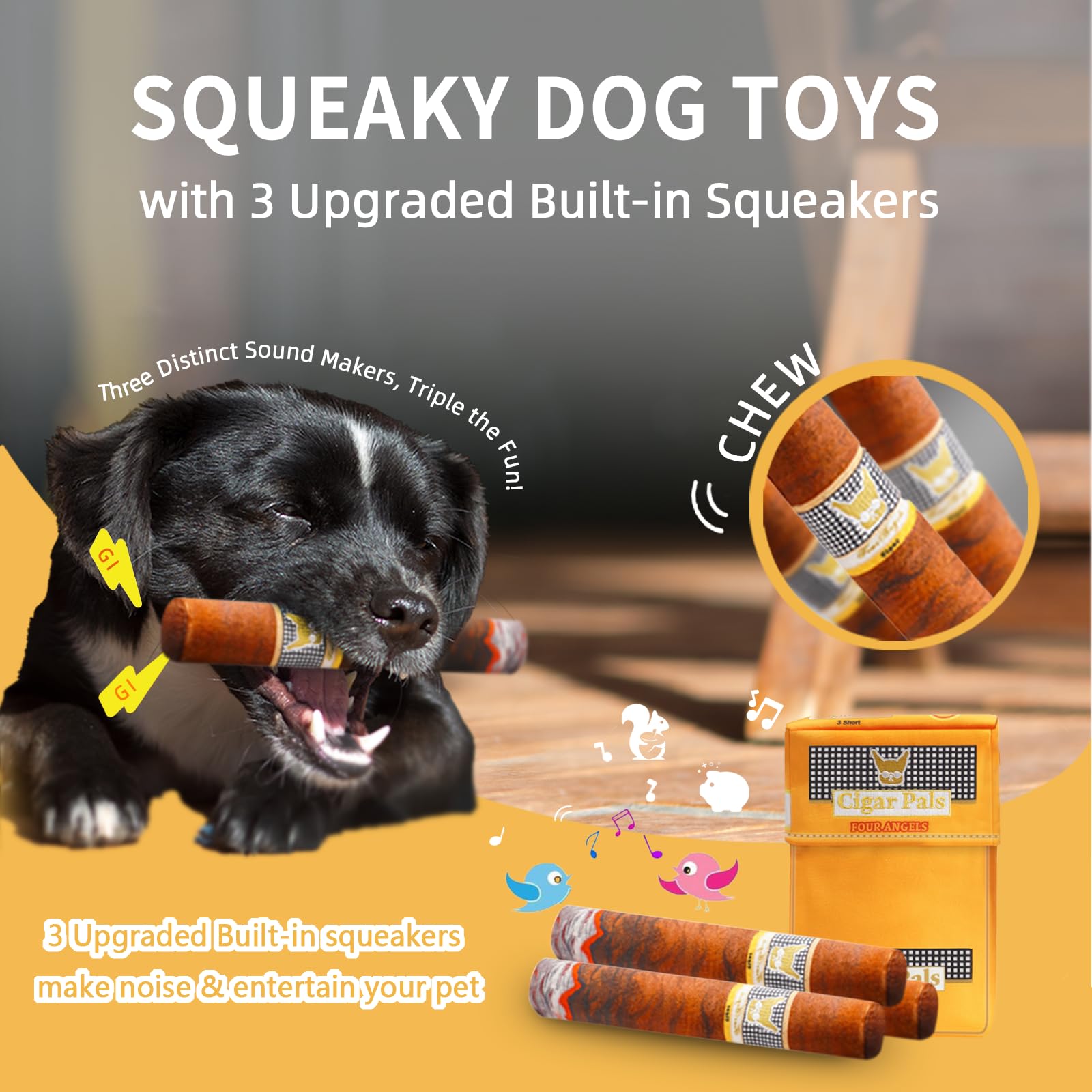Four Angels Funny Squeaky Cigar Dog Toys, Interactive Entertainment Plush Stuffed Pet Chew Supplies For Small Medium Breed, Outd