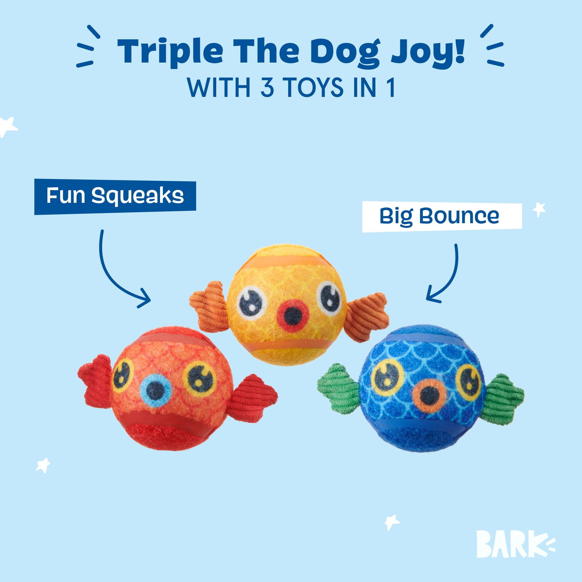 Barkbox Dog and Puppy Toy Guppies Trio of Tennis Balls for Tough Chewers, Fun Fetch and Perfect for Playful Pups, Durable, Engag