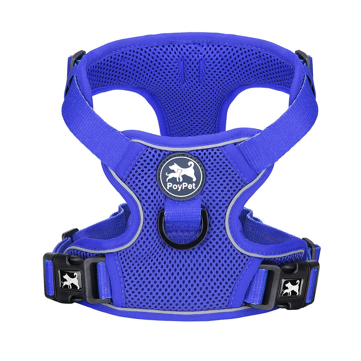 PoyPet Reflective Soft Breathable Mesh Dog Harness Choke-Free Double Padded Vest with Adjustable Neck and Chest(Royal Blue,XS)