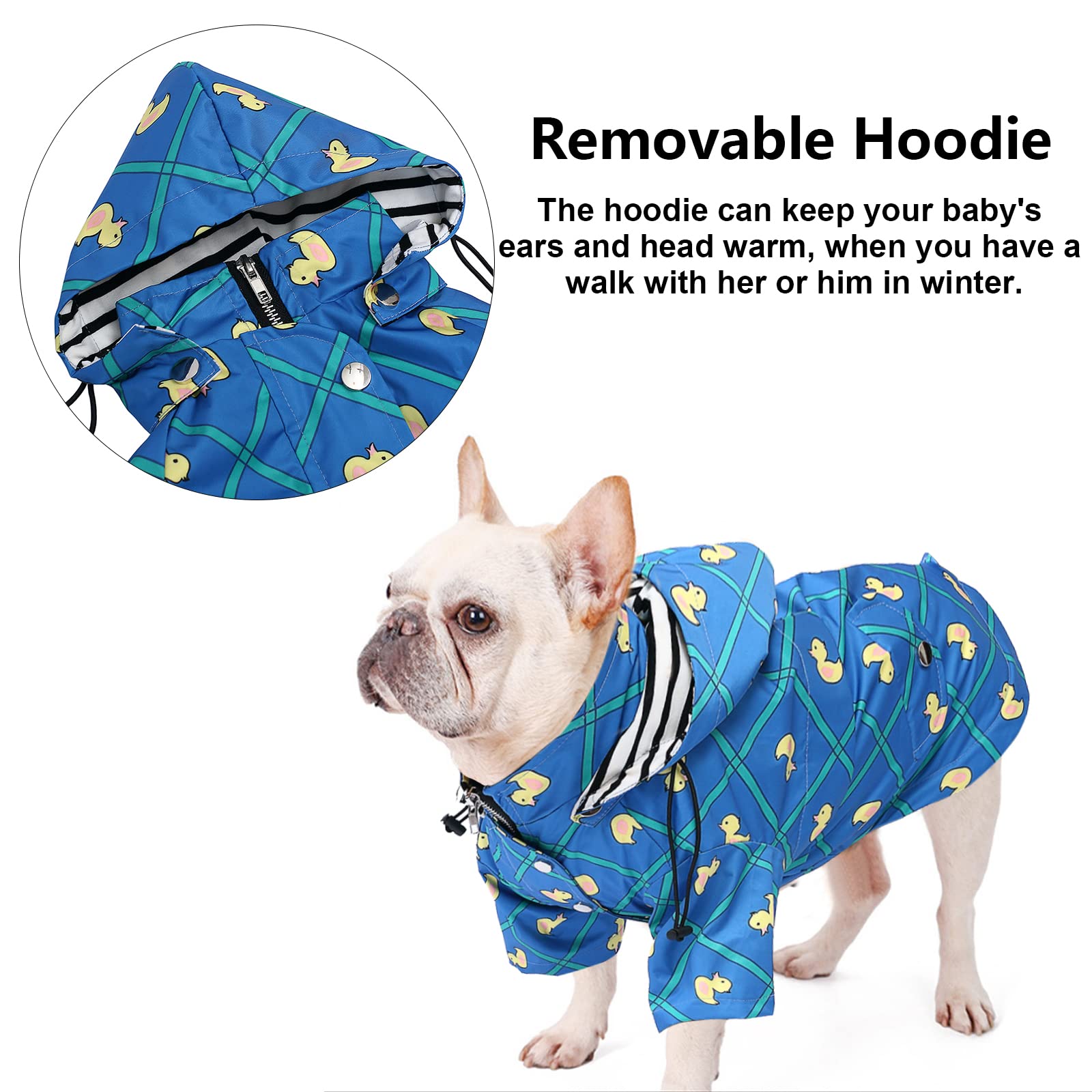 Morezi Dog Zip Up Dog Raincoat With Reflective Buttons, Rain/Water Resistant, Adjustable Drawstring, Removable Hood, Stylish Premium Dog Raincoats - Size Xs To Xxl Available - Grid Blue - Xl
