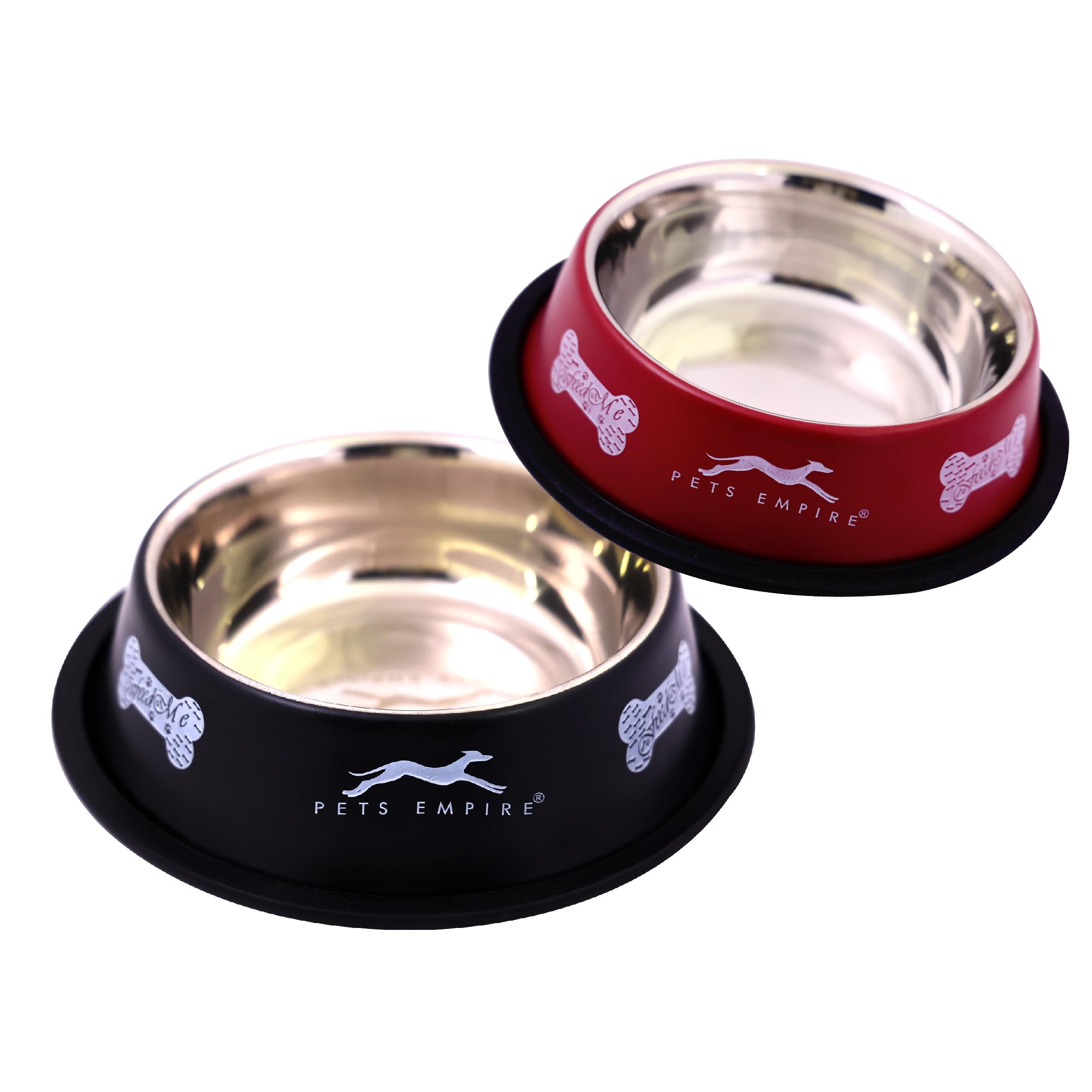Royale Dog Stainless Steel Dog Feeding Bowl, Cherry & Black Colour, Medium  700Ml (Buy 1 Get 1 Free)
