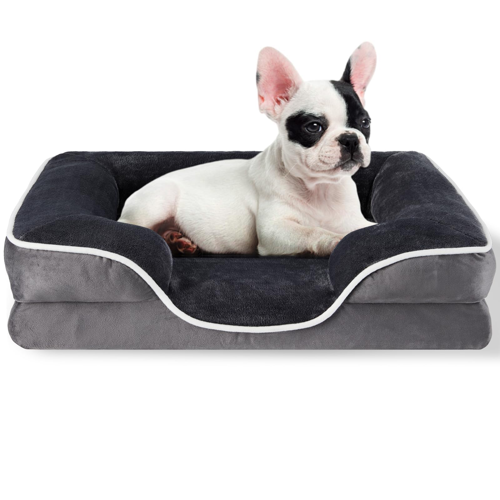 Fluffydream 28'' Orthopedic Dog Bed, Memory Egg-Crate Foam Dog Bed With Washable Removable Cover, Grey