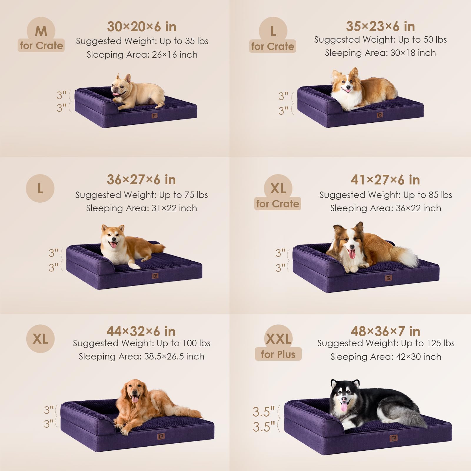 Eheyciga Xxl Memory Foam Dog Bed, Orthopedic Dog Beds For Extra Large Dogs, Waterproof Egg Crate Dog Couch Bed With Washable Removable Cover And Non-Slip Bottom, L Shaped Dog Bed, Purple