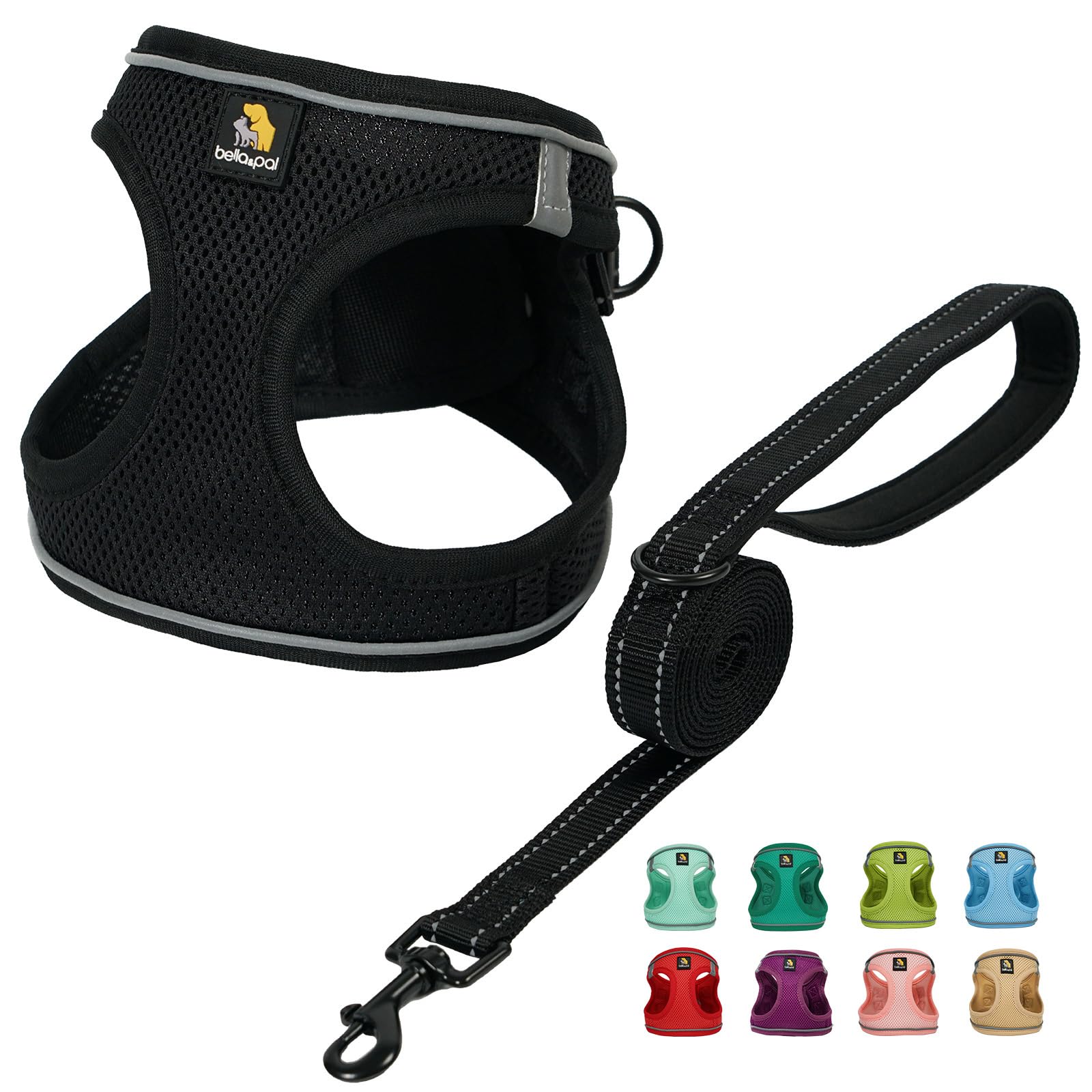 Bella & Pal Puppy Harness & Leash Set, No Pull Harness For Extra Small Dogs, Black Xxs
