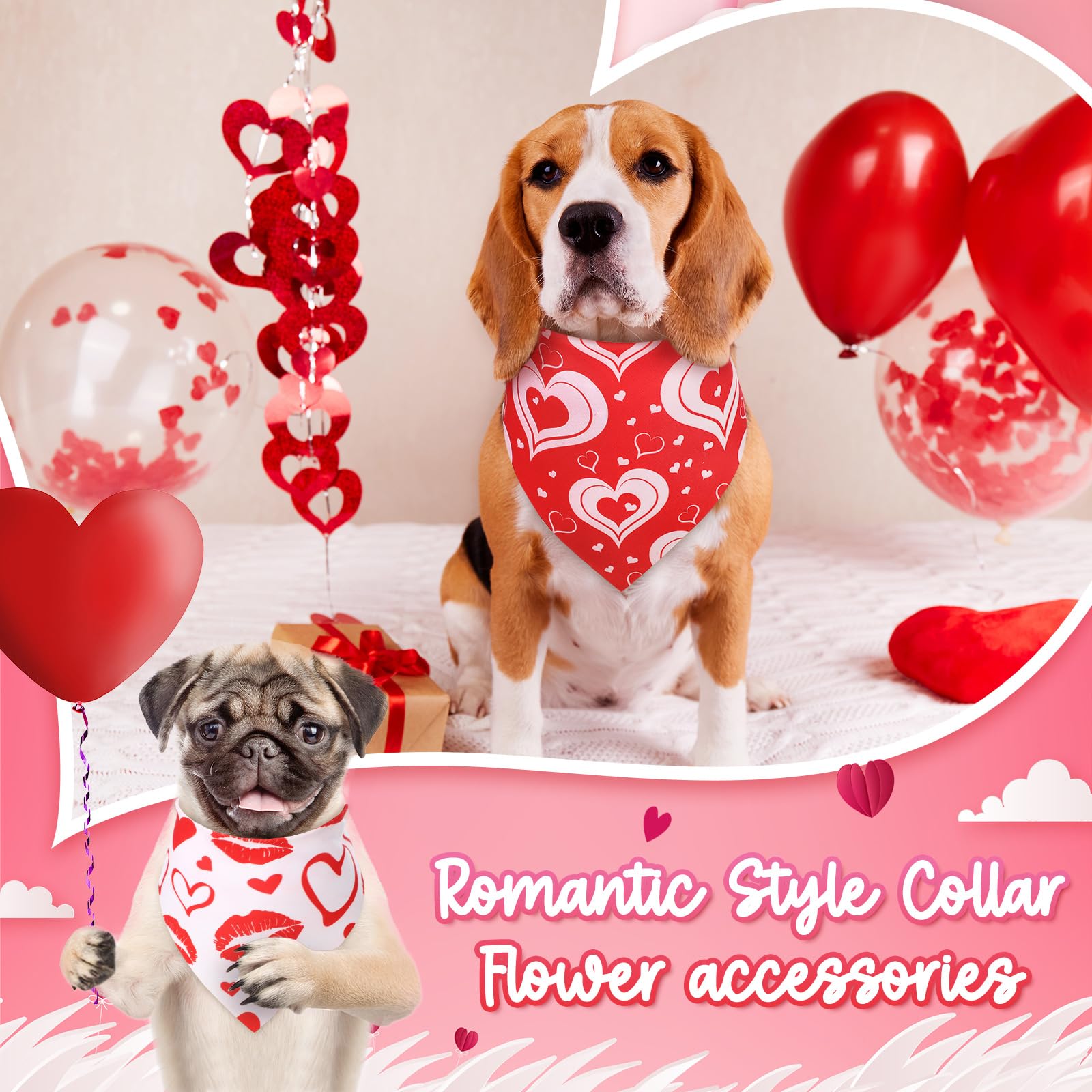 Weewooday 50 Pcs Valentine'S Day Dog Bandanas Bulk For Dogs Red And Pink Soft Bibs Adjustable Triangle Bandana For Small Medium