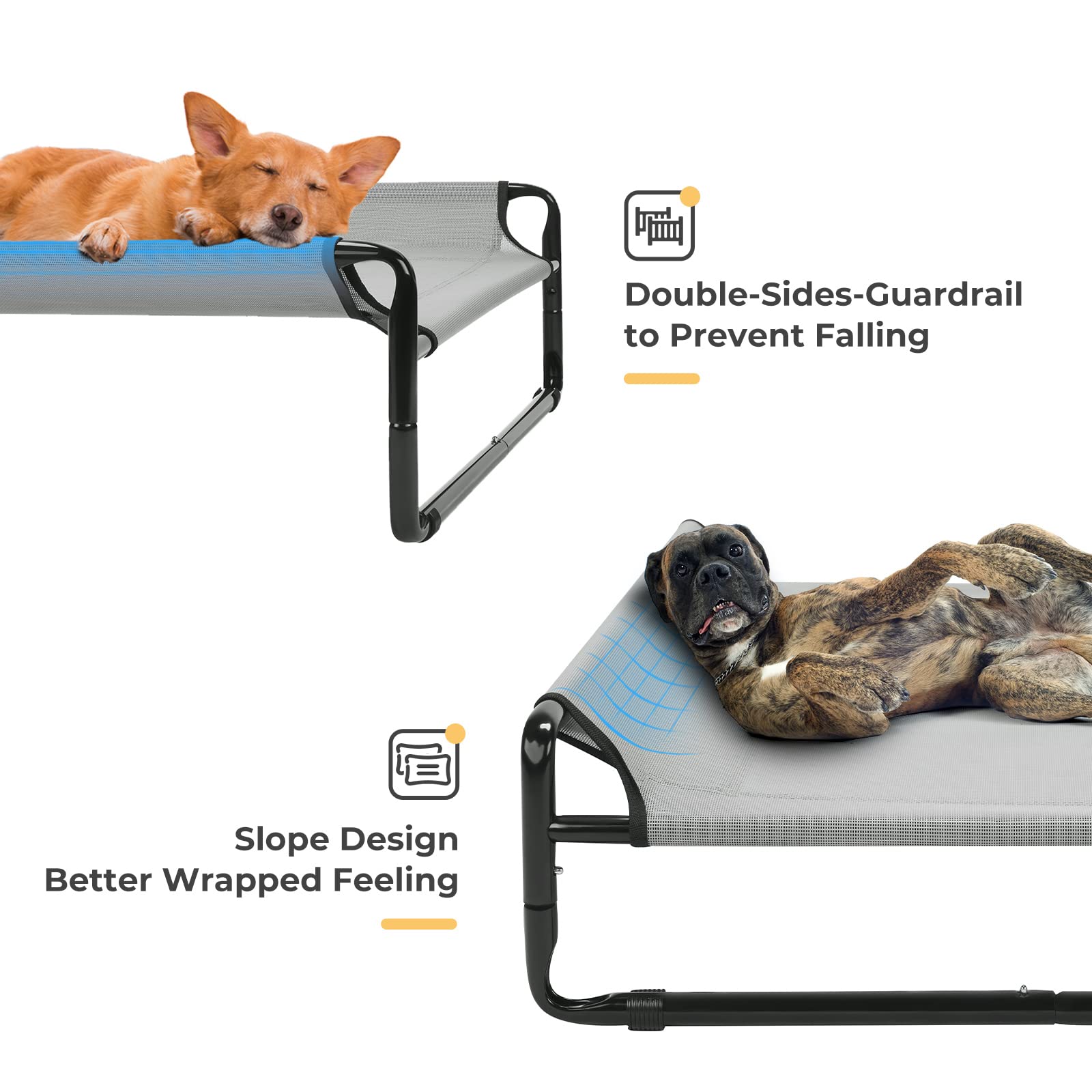 Veehoo Original Cooling Elevated Dog Bed, Outdoor Raised Dog Cots Bed For Large Dogs, Portable Standing Pet Bed With Washable Breathable Mesh, No-Slip Feet For Indoor Outdoor, Large, Grey, Cwc2201