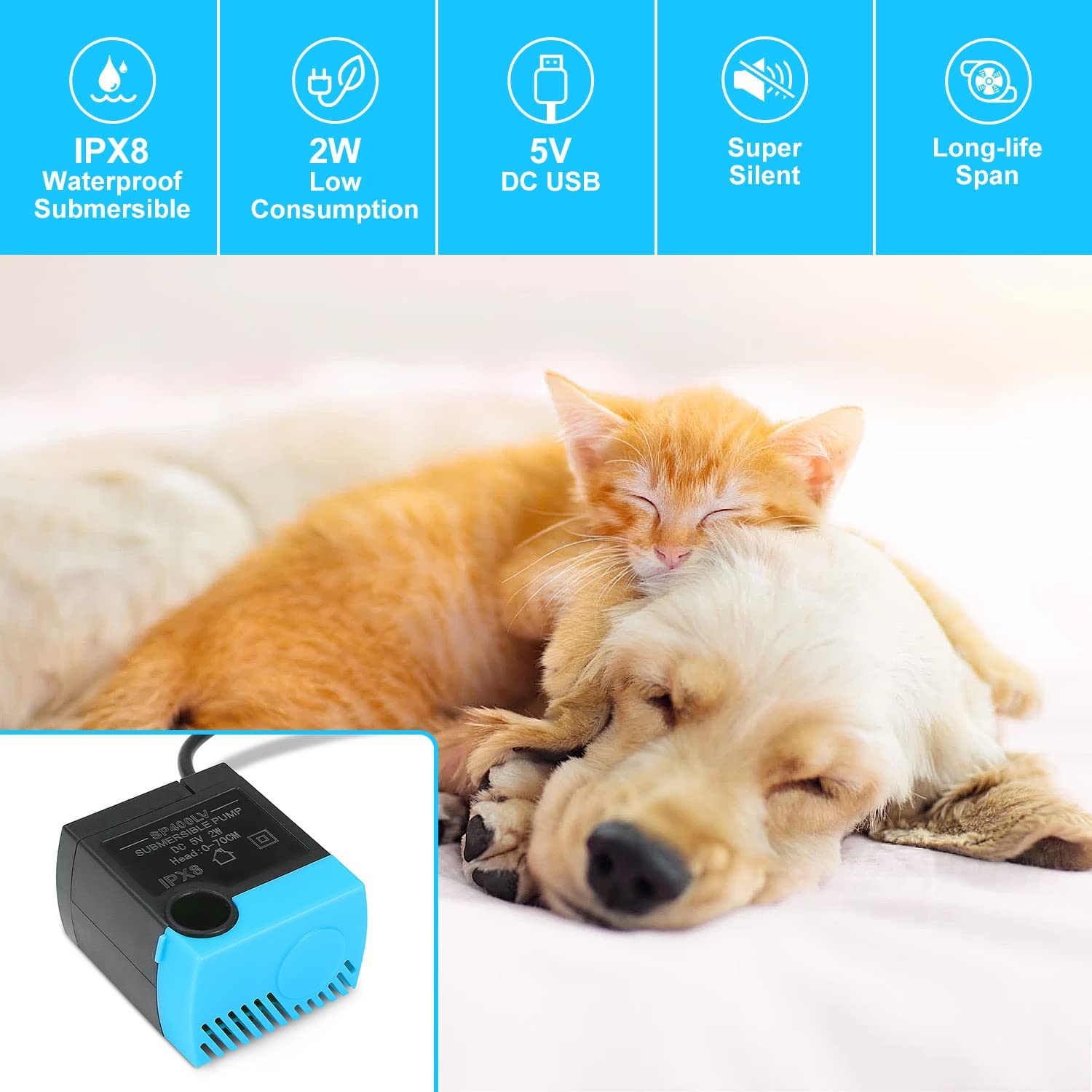 Sanklev Sp-400Lv Cat Water Fountain Pump,Usb Replacement Pump For Pet Drinking Fountains Compatible With Ceramic, Butterfly,Stai