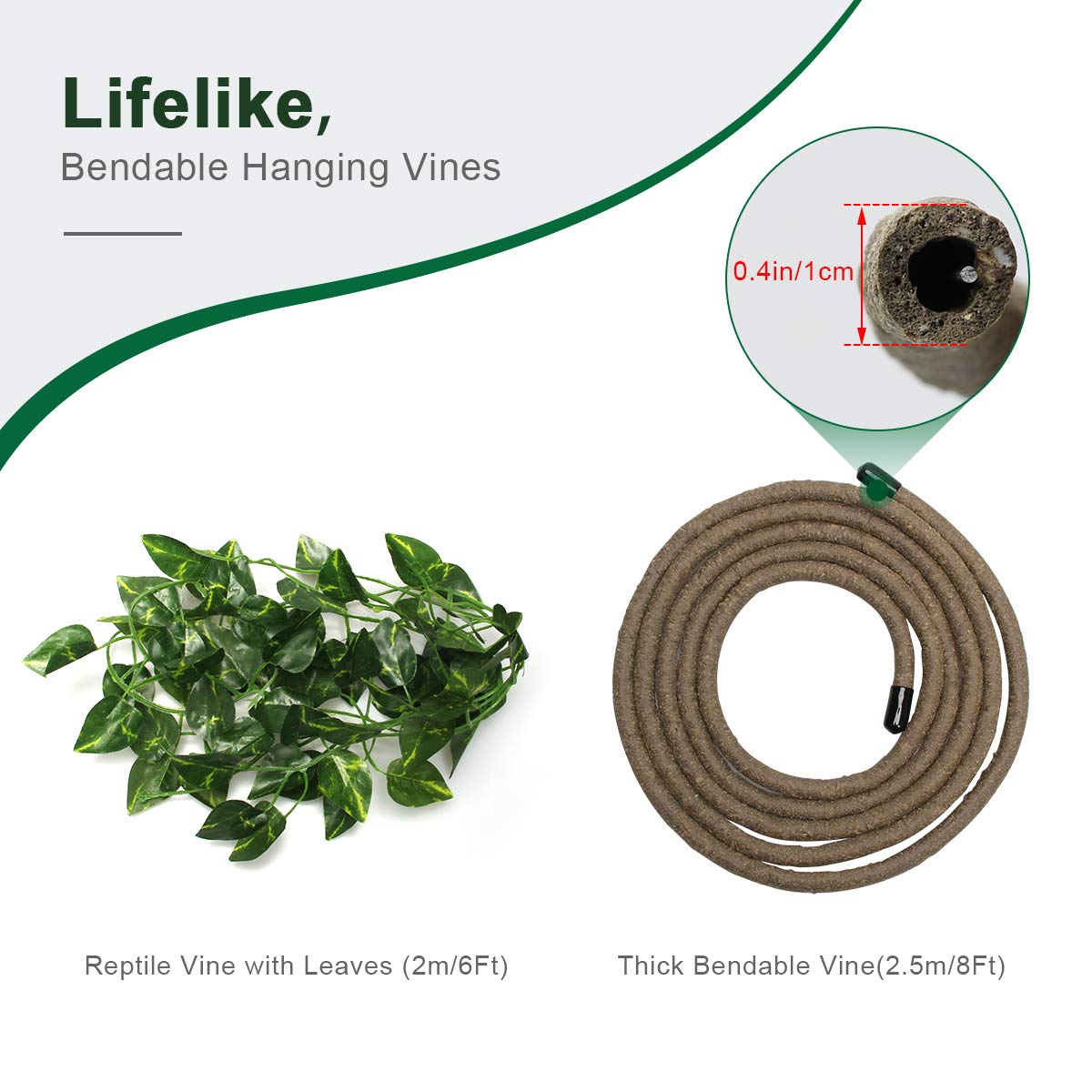 Coolrunner 8Ft Reptile Vines And Flexible Reptile Leaves With Suction Cups Jungle Climber Long Vines Habitat Decor For Climbing,