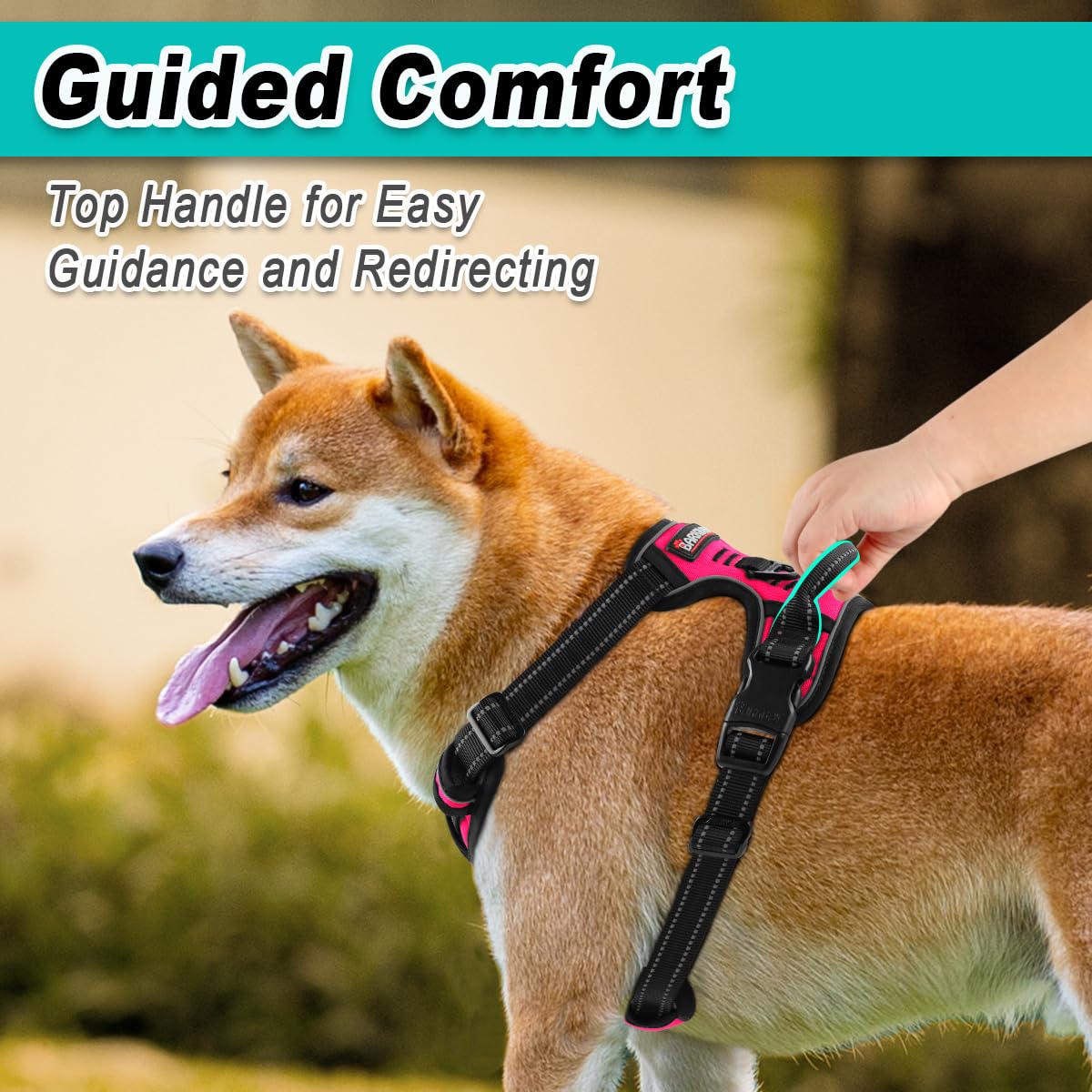 BARKBAY No Pull Dog Harness - Adjustable Oxford Vest, 3M Reflective, Pink, X-Large for Small Medium Large Dogs