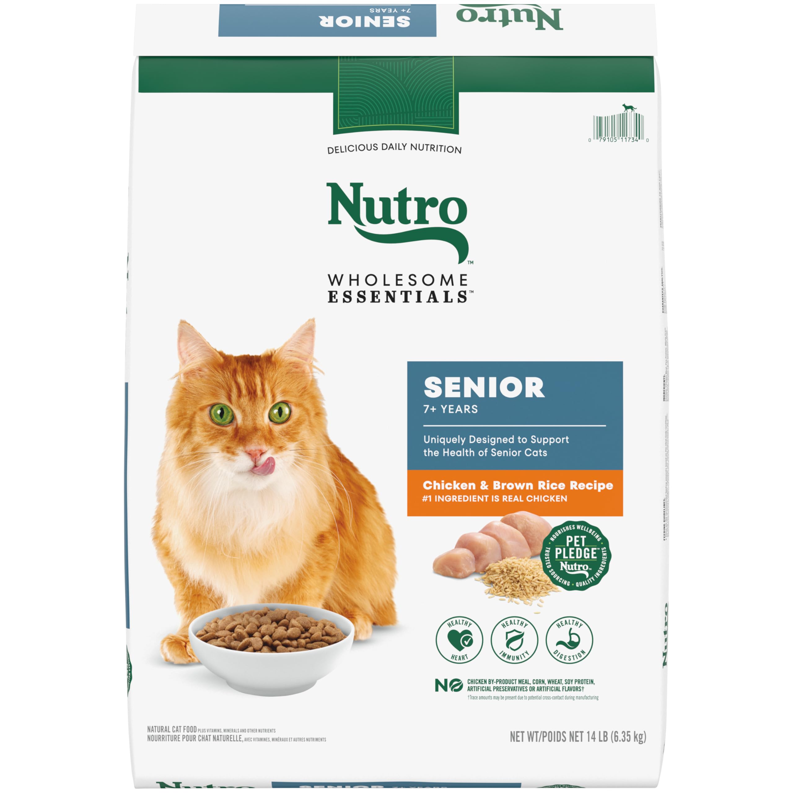 Nutro Wholesome Essentials Senior Dry Cat Food, Chicken & Brown Rice Recipe, 14 lb. Bag