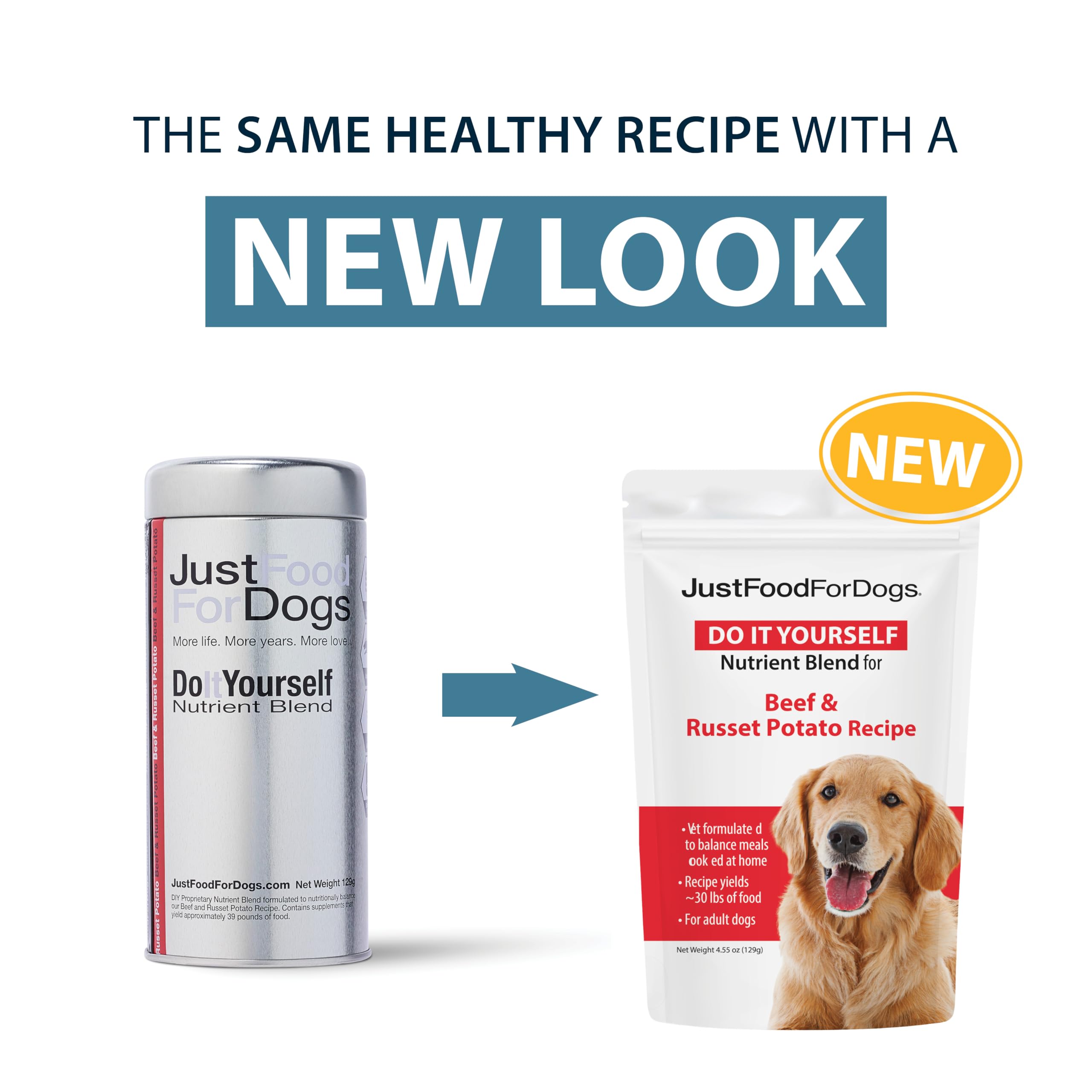 JustFoodForDogs DIY Nutrient Blend for Homemade Dog Food, Beef & Russet Potato, 4.55oz
