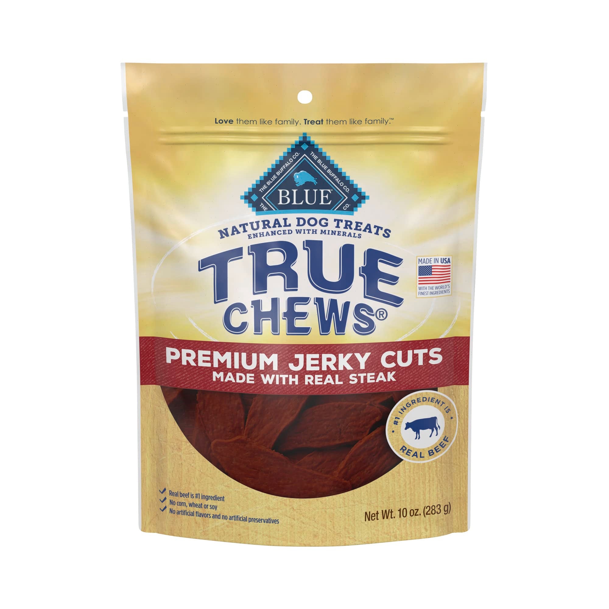 Blue Buffalo True Chews Premium Jerky Cuts Dog Treats, Made in the USA with Natural Ingredients, Beef, 10-oz Bag