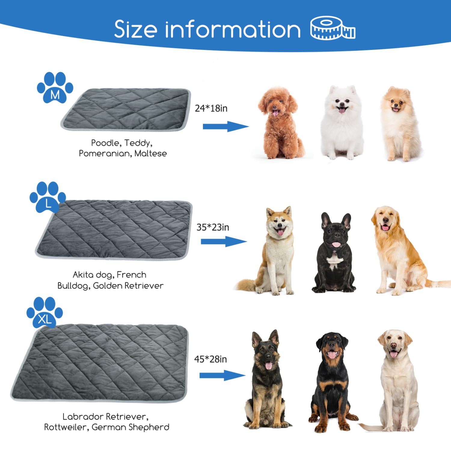 Nobleza Self Warming Pet Mat, Extra Warm Thermal Dog Crate Pad For Indoor Outdoor Pets, Washable Anti-Slip Kennel Mat For Medium Small Dogs And Cats, 24' × 18' Grey