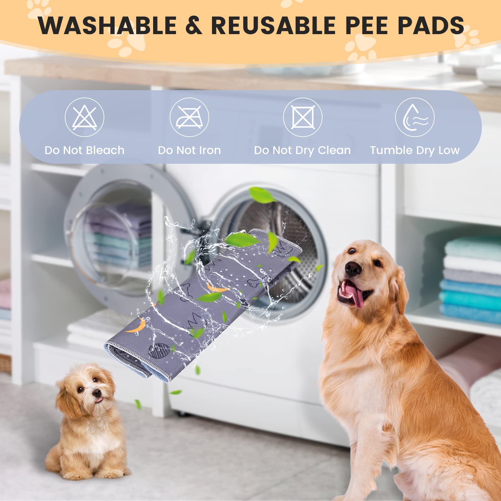 UPSKY Washable Pee Pads for Dogs 4 Pack 18    x 24    Reusable Puppy Pads Waterproof Pet Training Pads, Non-Slip Dog Mats Fast A