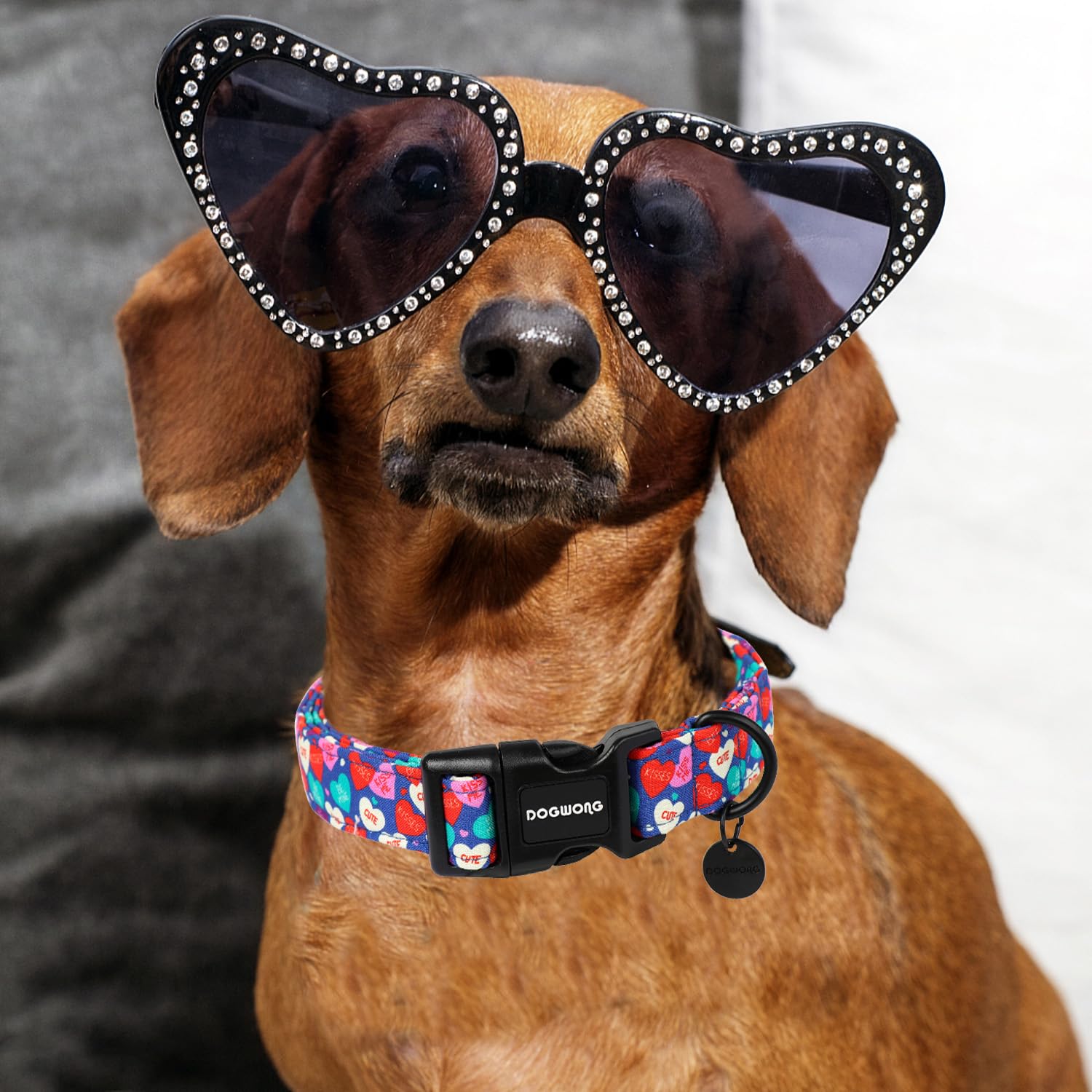 Dogwong Valentine'S Dog Collar - Blue Heart Candy Adjustable Cotton Heart Dog Collar - Perfect For Medium, Large Dogs