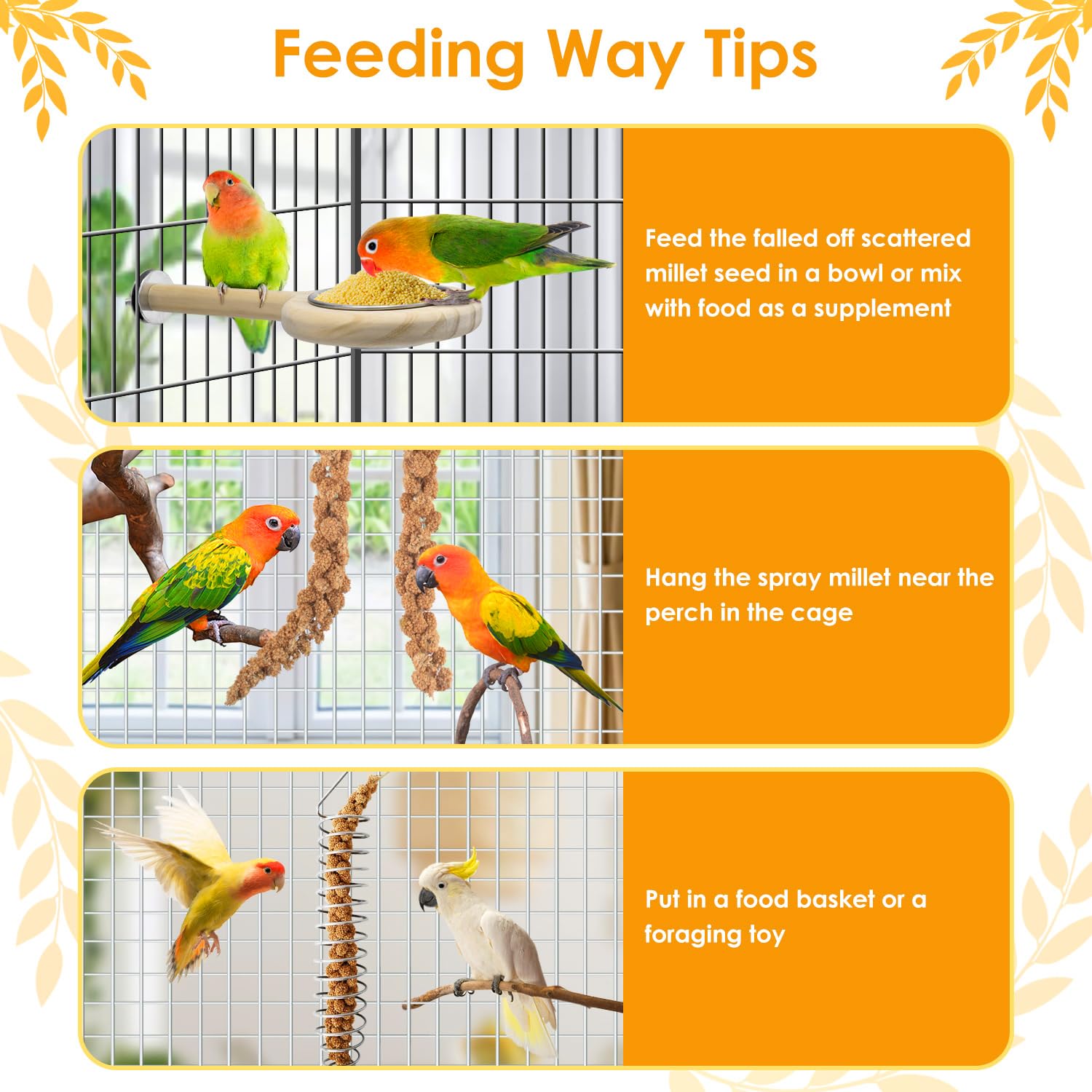 KATUMO 1.1LB Spray Millet Treat for Birds, Natual Sun-Dried Bird Millet Parrot Food for Parakeet Budgie Cockatiel Finches Lovebi