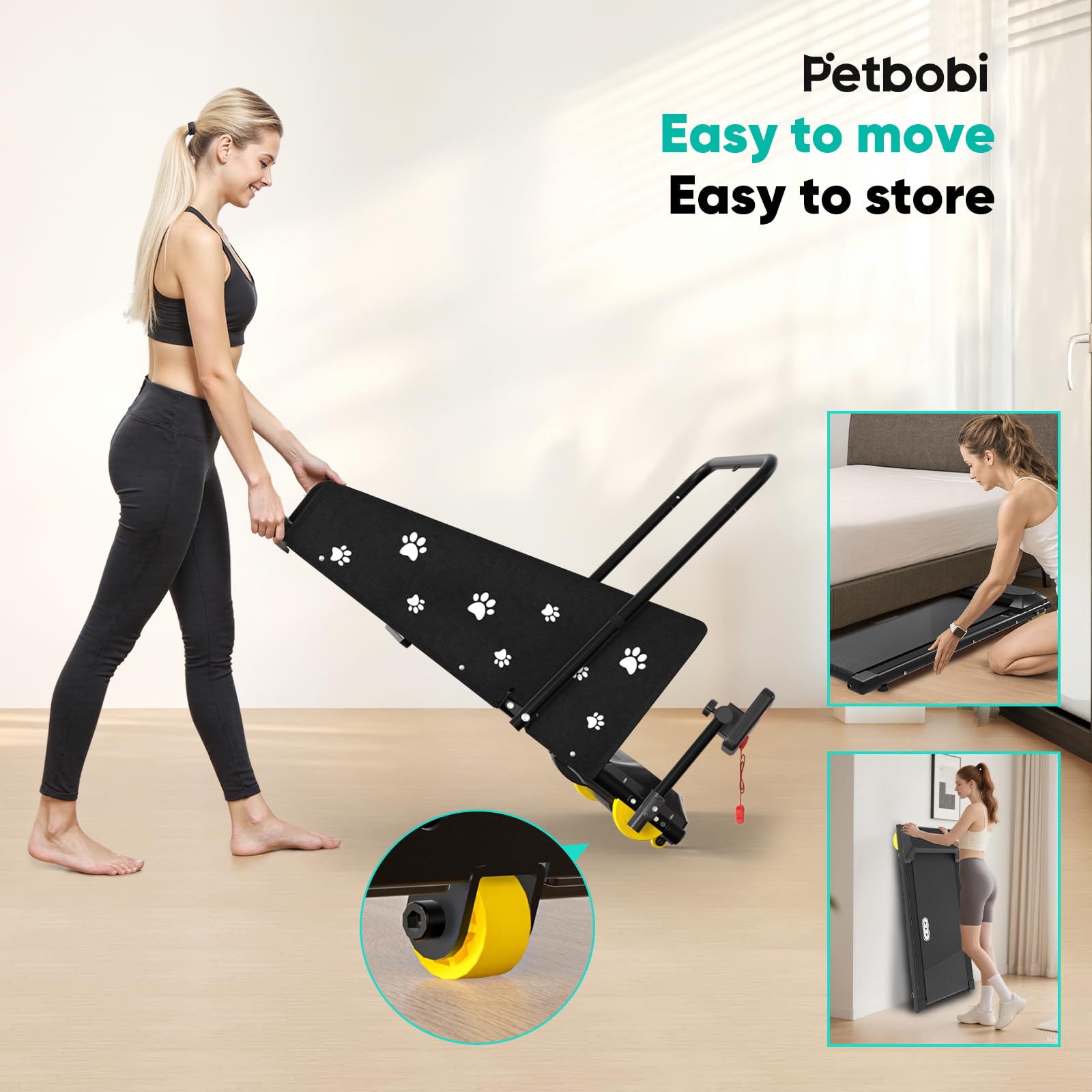 Petbobi Dog Treadmill for Medium Dogs - 265lbs Heavy-Duty Compact Pet Runner with 360 Rotatable Display Screen, Remote Control &