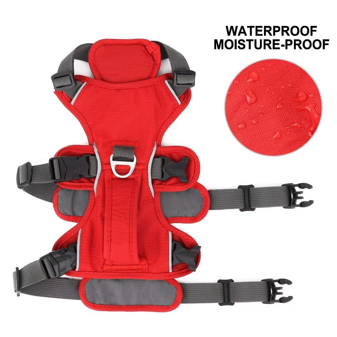 Beirui Escape Proof Dog Harness For Small Medium Large Dogs, Reflective Dog Harness No Pull With Padded Handle, Waterproof Dog Harness For Daily Walking Training (Red,Chest 16-31'')
