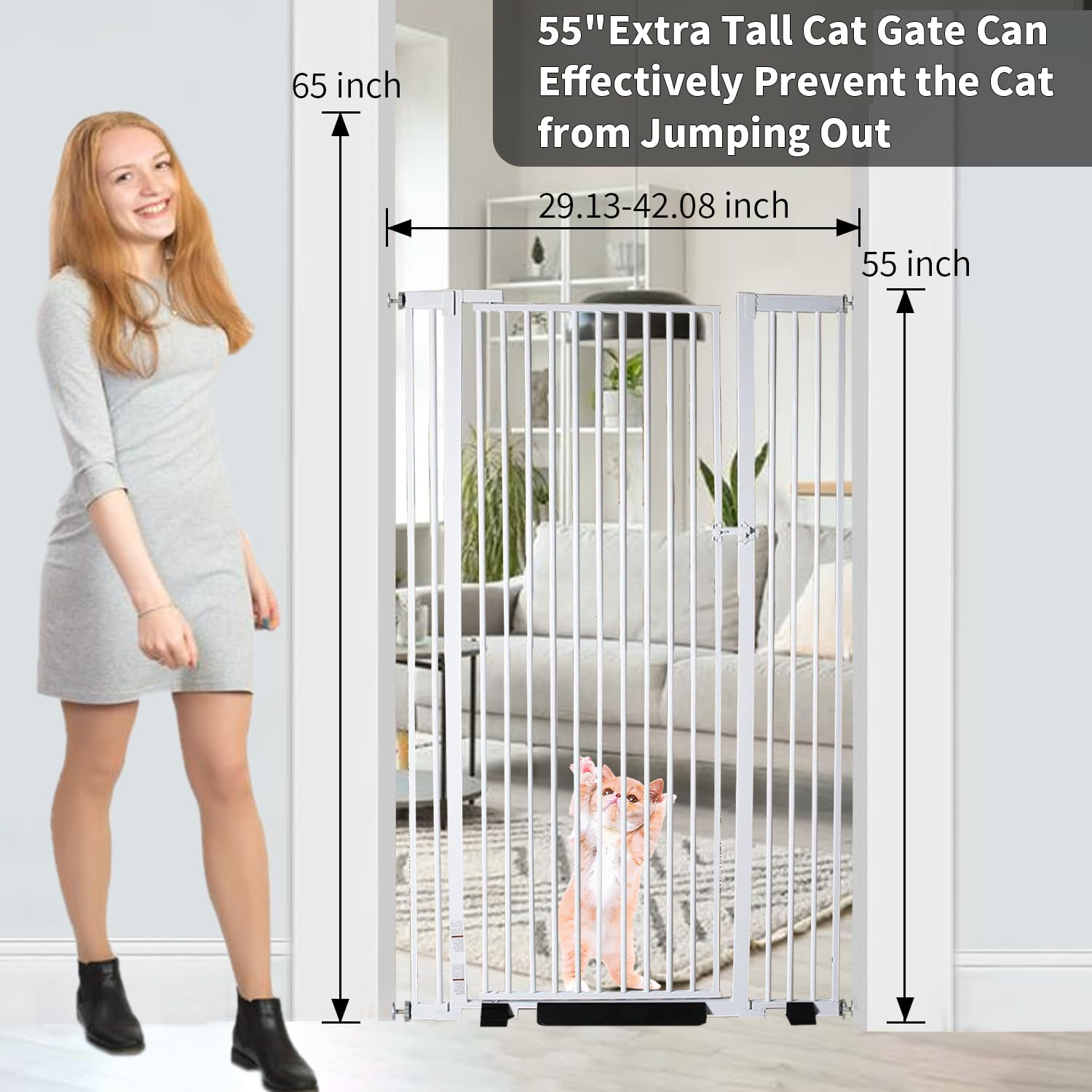 NexusSmash 55.1 inch Extra Tall Pet Gate Baby Gate, Extra Wide Adjustable 29.13''-42.08'', Pressure Mounted Walk Through Swing S