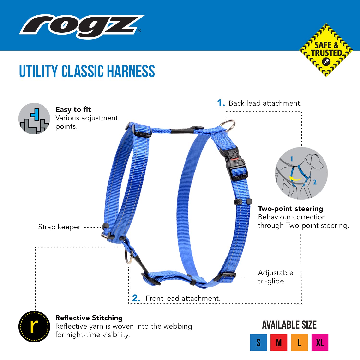 Reflective Adjustable H Harness for Small Dogs; matching collar and leash available, Yellow