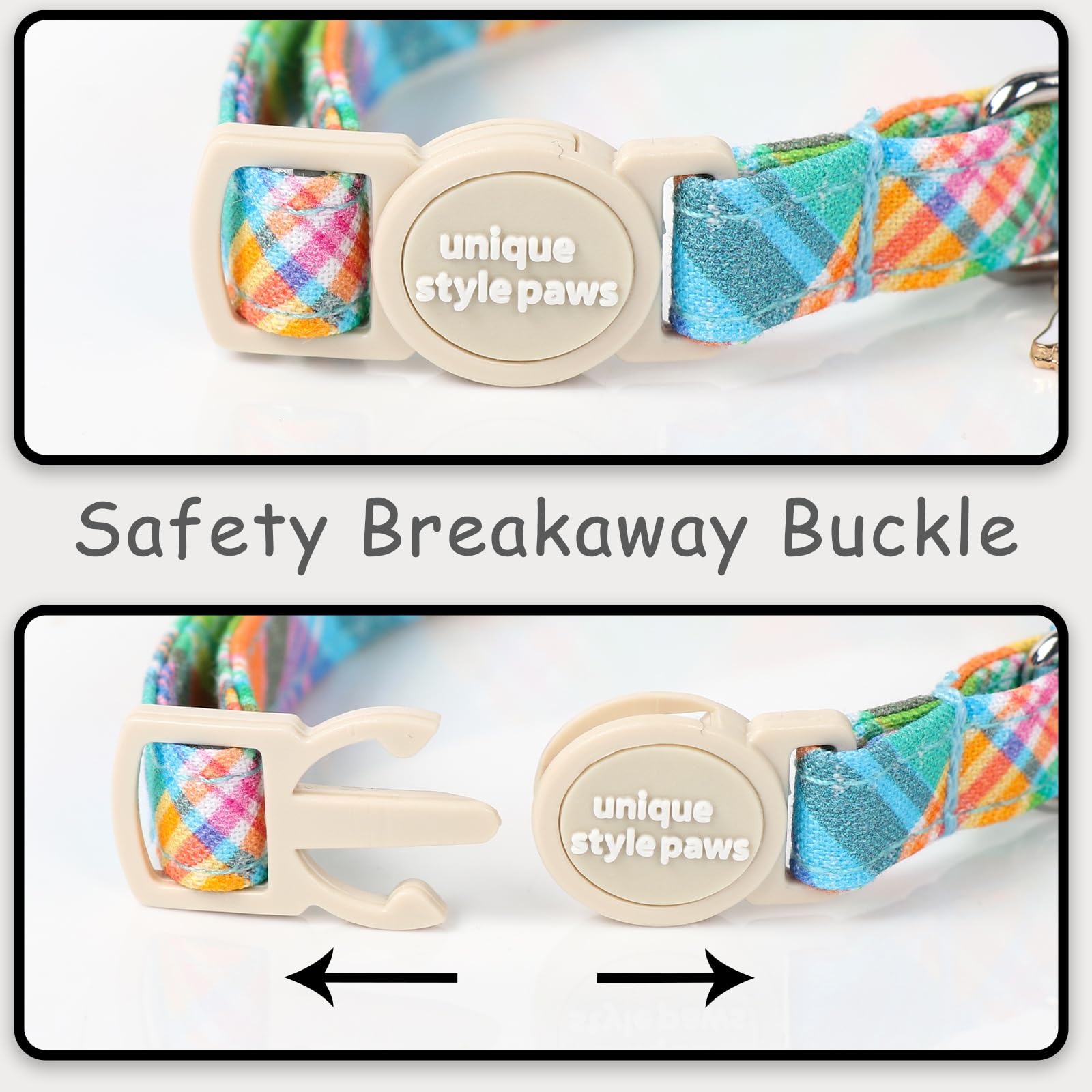 Unique Style Paws 2 Pack Easter Day Kitten Collar Breakaway With Bell&Pendant, Adjustable Safety Blue Pink Colorful Plaid Cat Co
