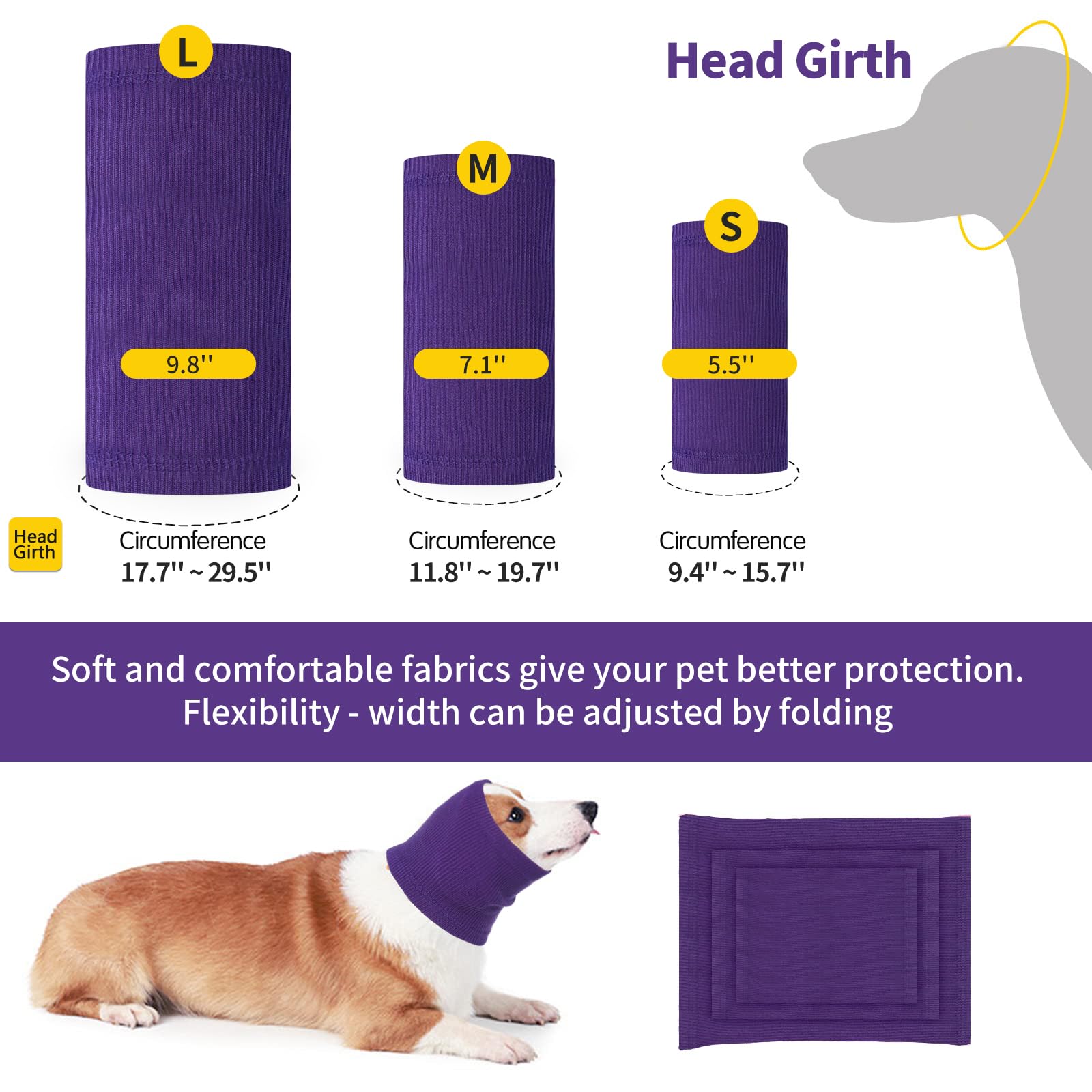Nanaki Dog Hood Calming Ear Wrap - Quiet Headband Head Cover Snood Fireworks Muffs - Grooming And Force Drying Pet Ear Protector
