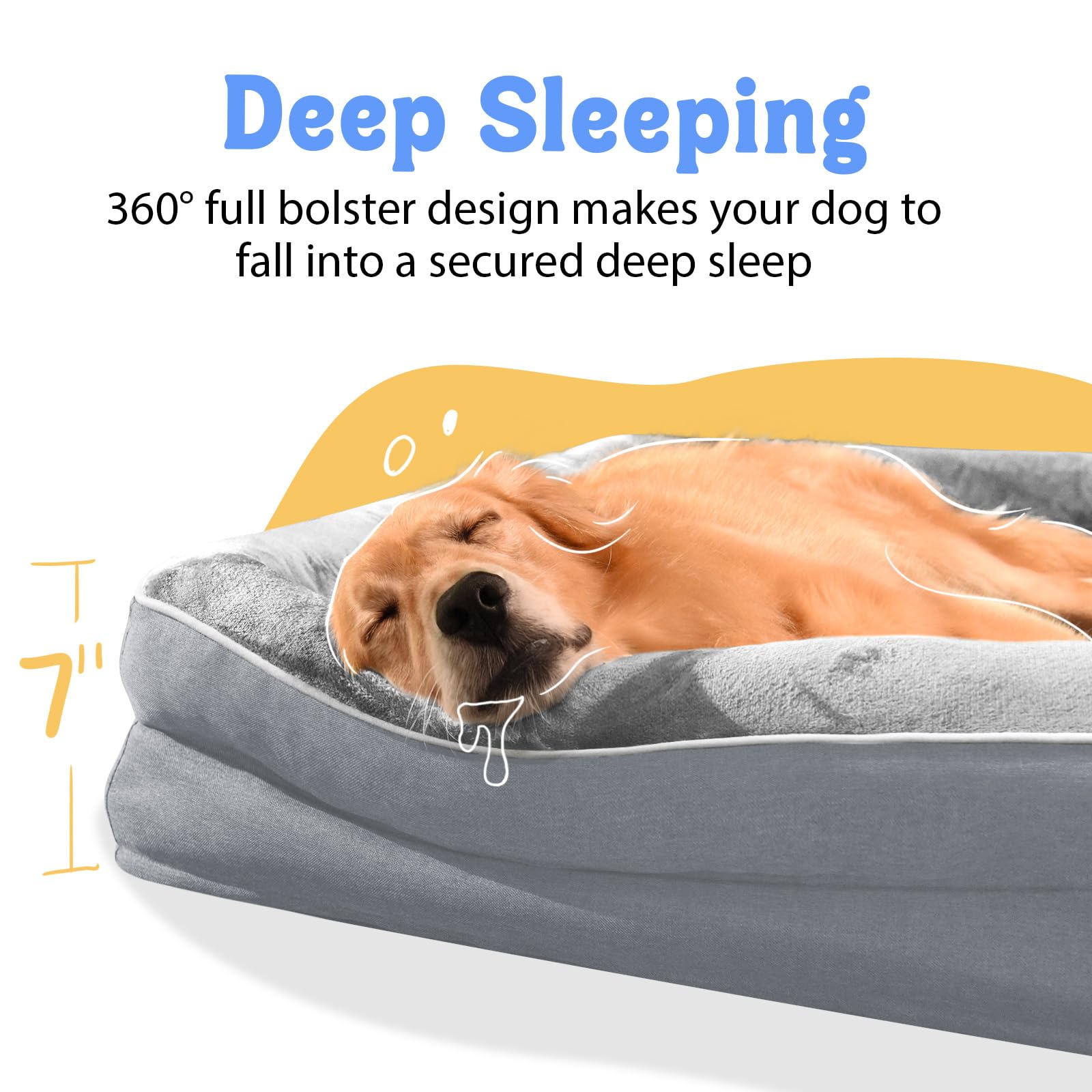 Washable Orthopedic Large Dog Bed - Extra Large Dog Beds With Bolsters Removable Orthopedic Foam Support Dogs Bed Waterproof Cov