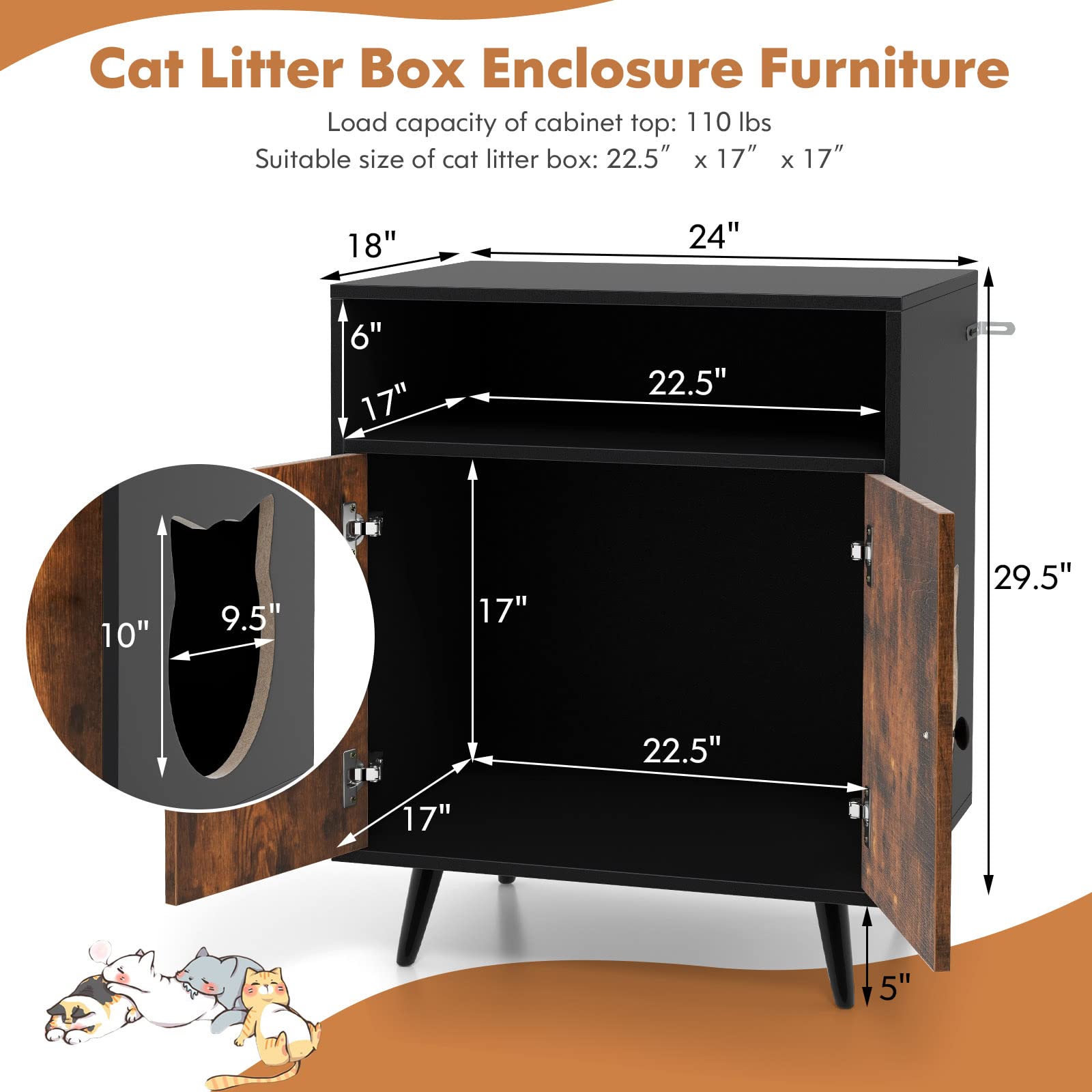 Tangkula Cat Litter Box Enclosure, 2-In-1 Cat Washroom Cabinet With Open Compartment, Hidden Litter Box Furniture With Anti-Topp