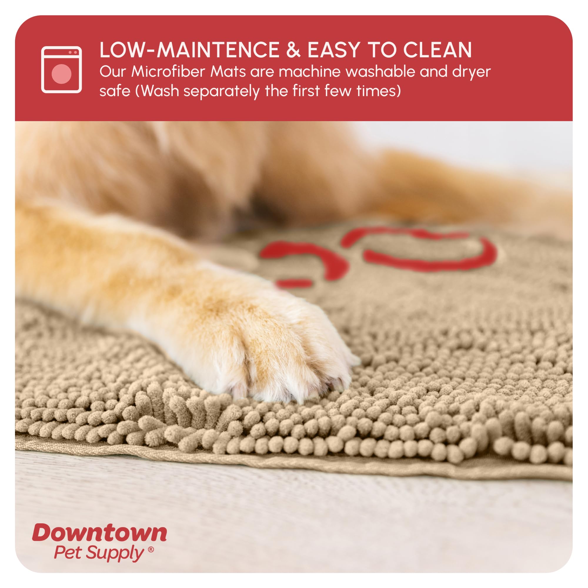 My Doggy Place Microfiber Dog Mat for Muddy Paws, 36 x 26 Oatmeal with Paw Print - Absorbent and Quick-Drying Dog Paw Cleaning M