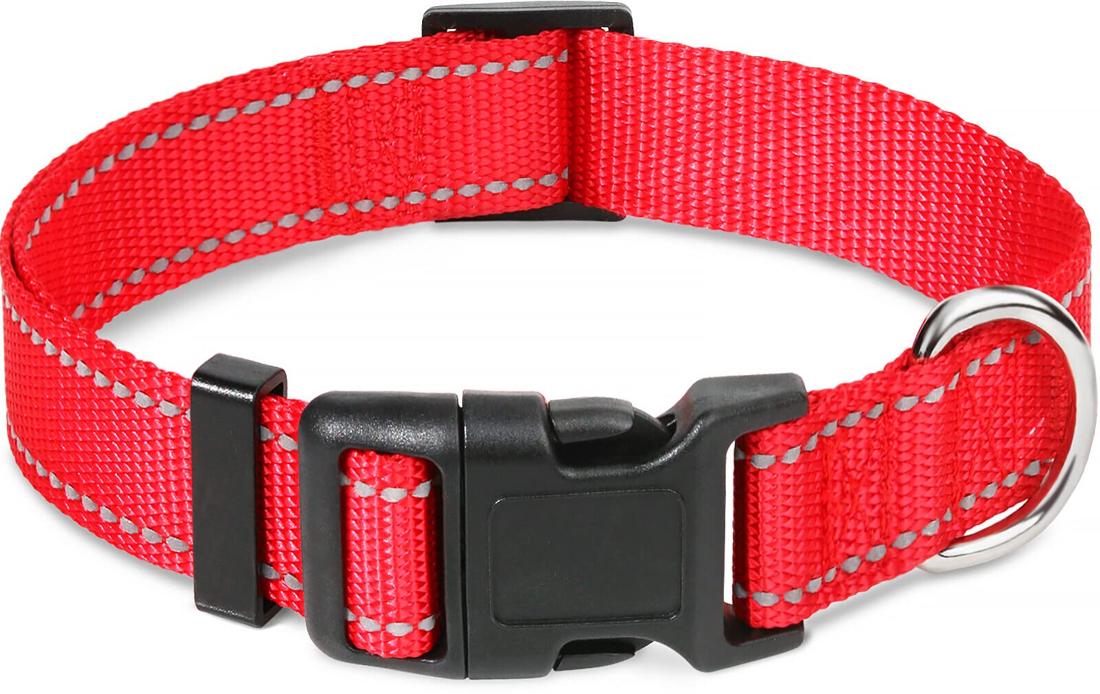 Taglory Reflective Adjustable Dog Collars For Puppy Small Medium Large Dogs, Thin Nylon Webbing And Quick Release Plastic Buckle(Red Medium)
