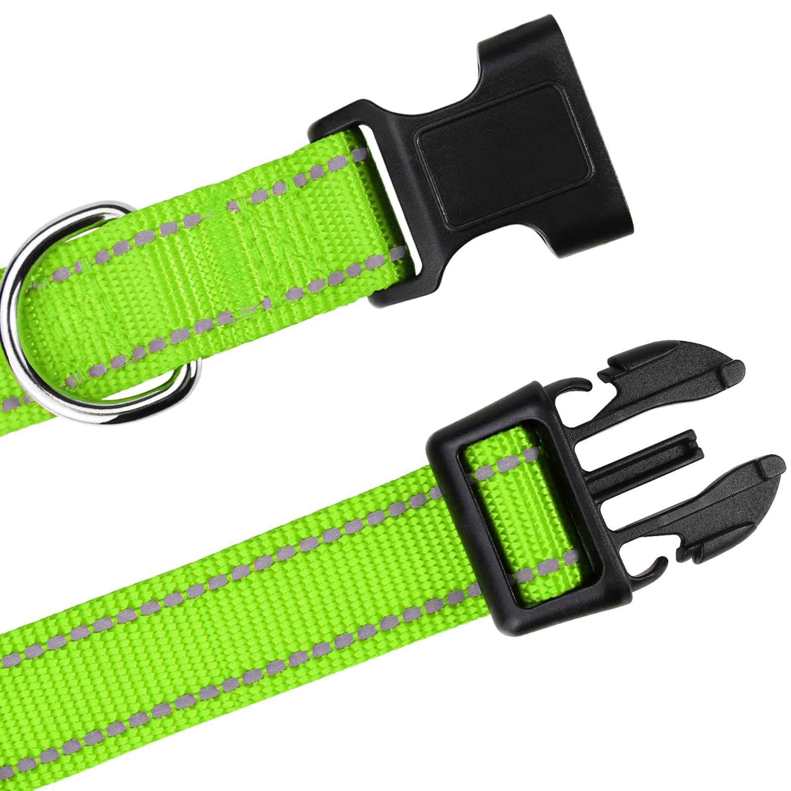 Tagme Reflective Nylon Dog Collars, Adjustable Classic Dog Collar With Quick Release Buckle For Small Dogs, Green, 3/4' Width