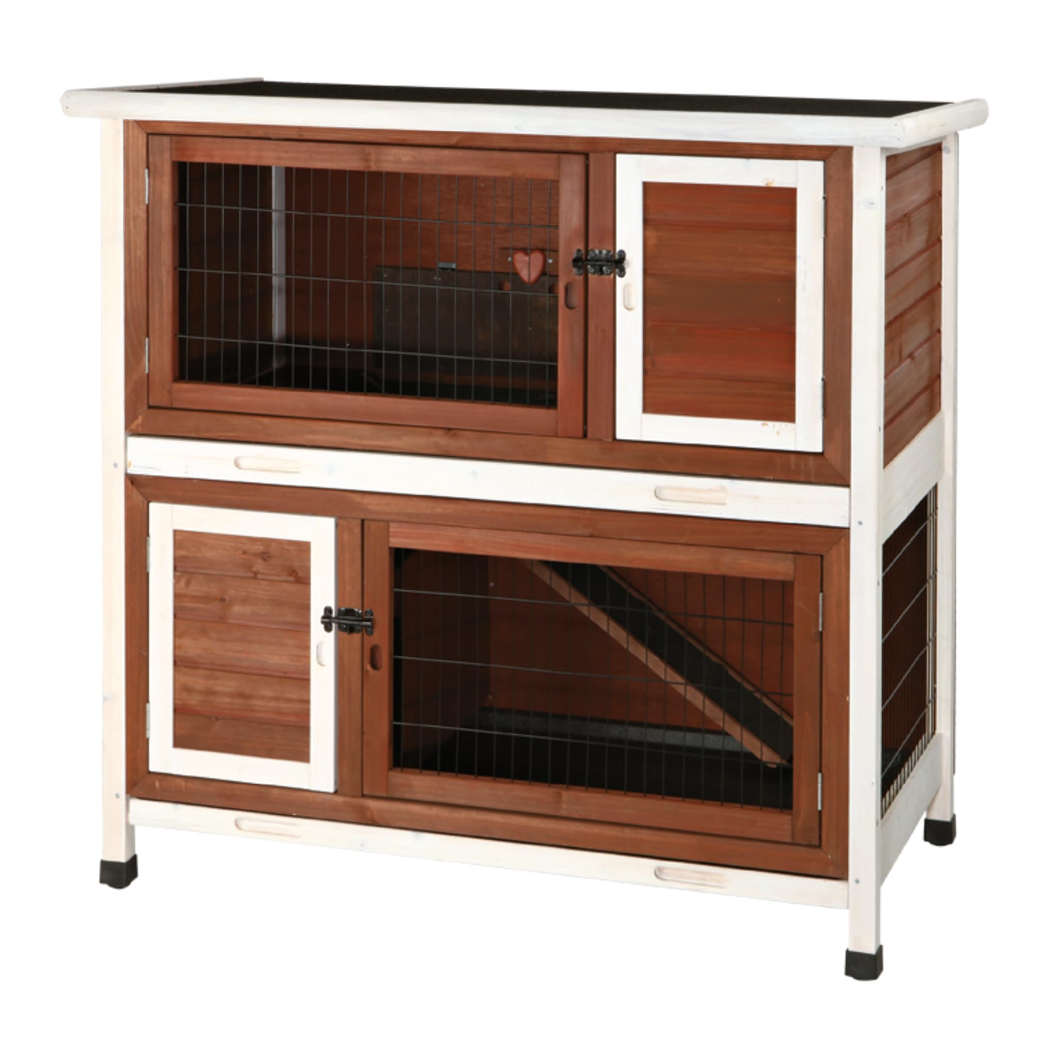 TRIXIE natura Outdoor Double Rabbit Hutch - Indoor Small Animal House, Bunny Cage with Two Sleeping & Play Areas - Includes a No