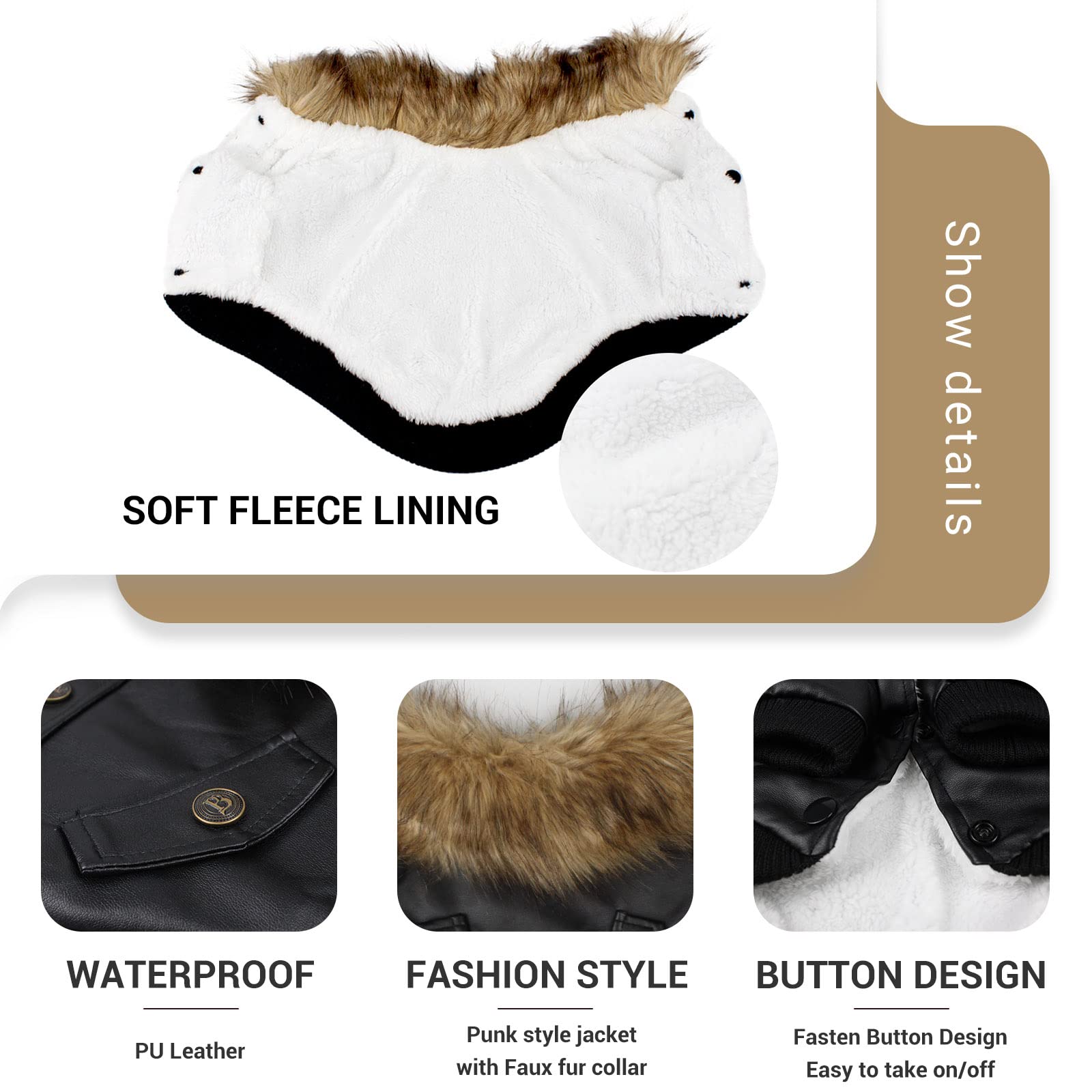 Lesypet Dog Leather Jacket For Small Dogs, Small Dog Jacket Dog Coat Double Layer With Warm Fleece Lined For Small Dogs Puppy Ca