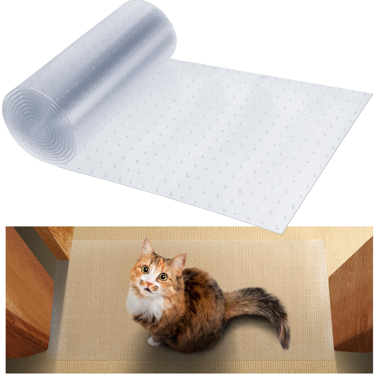 9.18Ft(L) Carpet Protector For Pets - Anti-Slip Cat Carpet Protector, Scratch Resistant Pets Scratch Stopper, Easy To Cut Floor 