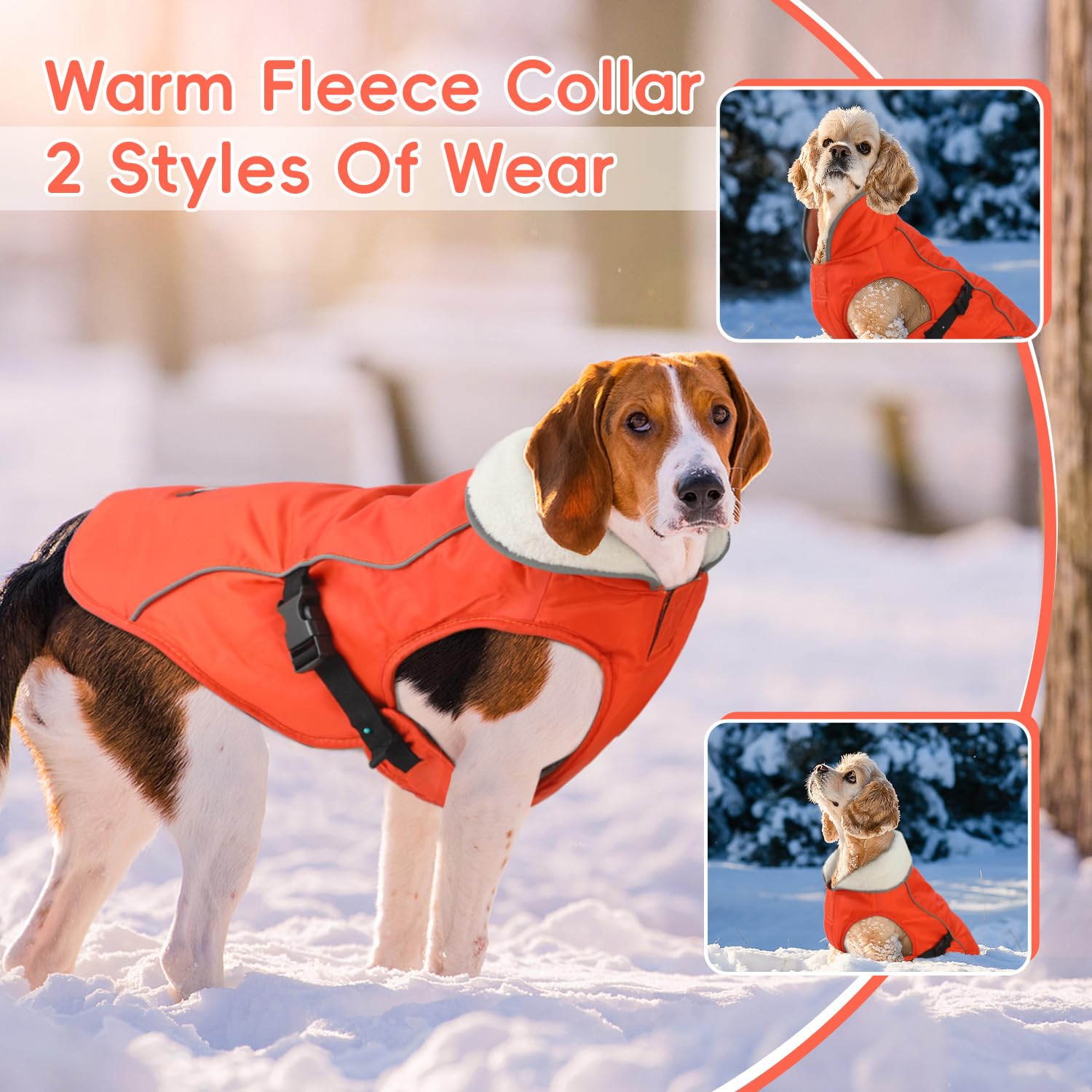 EMUST Dog Coat Winter, Waterproof Pet Snow Jacket for Winter, Adjustable Small/Medium/Large Dog Coat, Orange, L