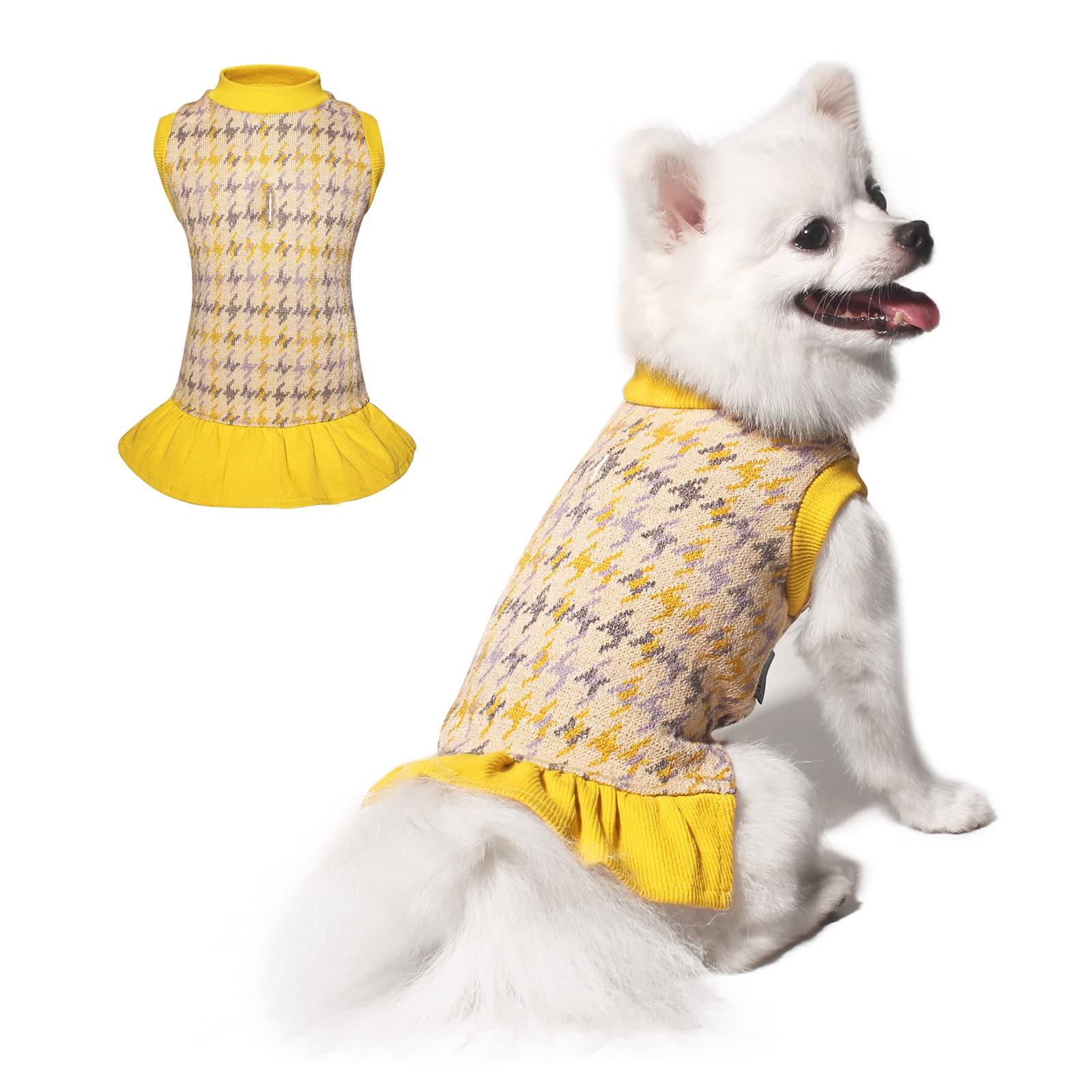 Tony Hoby Dog Dress, Dog Sweater Dress With Leash Hole, Dog Party Dress, Dog Princess Skirt For Small Medium Dog (Yellow, S)